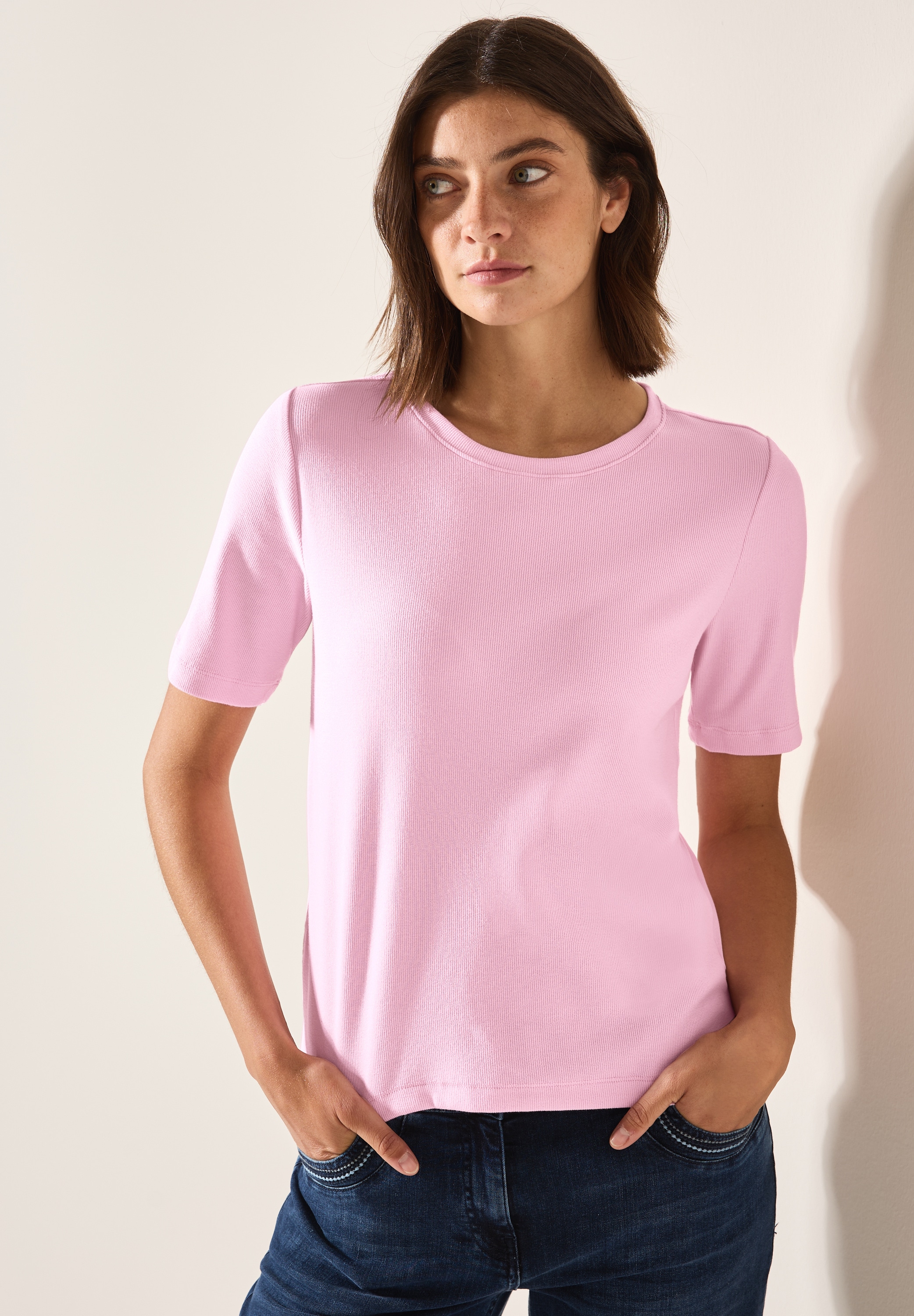 Cecil T-Shirt, mit feiner Ripp Struktur