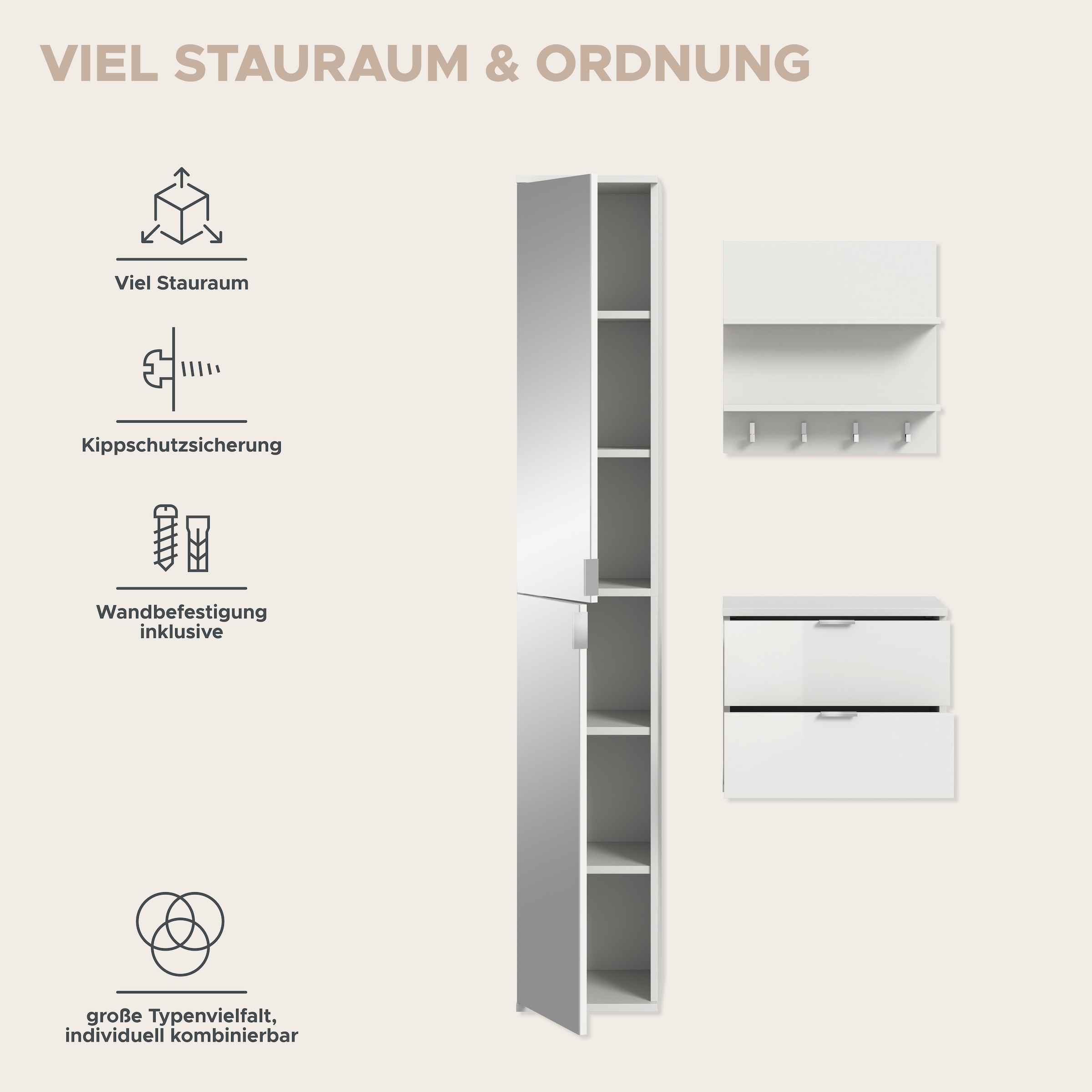 INOSIGN Garderoben-Set, (3 St.), Trondheim, Garderobenset 3-tlg. Breite 82 cm, Flur, Diele, Kombination
