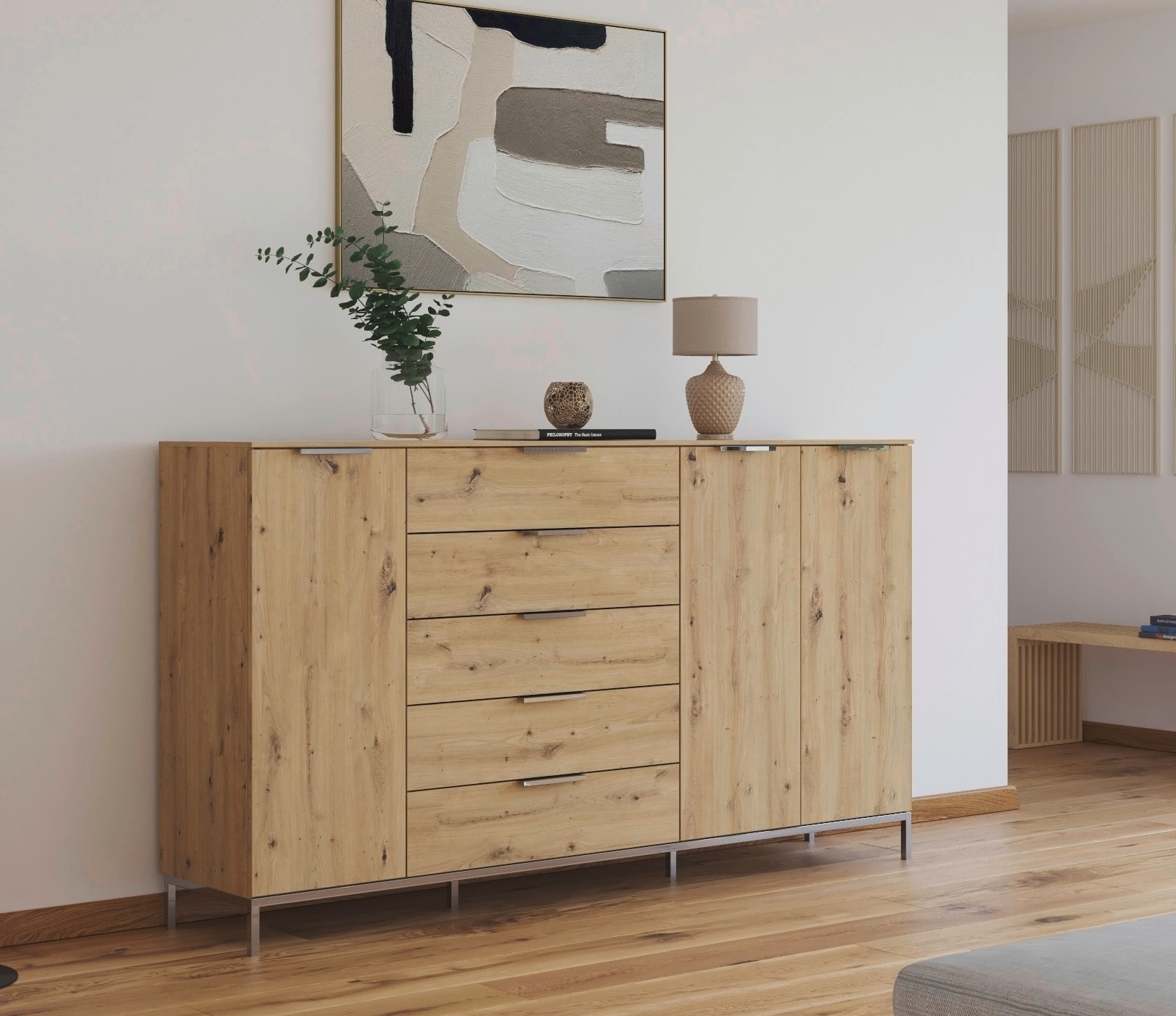 rauch Kombikommode »Kommode Türkommode Sideboard Kombikommode FLIPP« Breite 200 cm mit 4 Einlegeböden,  3-türig mit  5 Schubladen und Soft-Close-Funktion