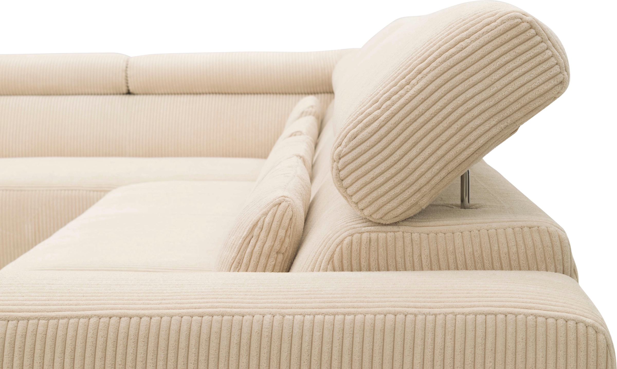 DOMO collection Wohnlandschaft »Brandon, belastbar bis 140kg/ Sitz, B/T: 359/228 cm, U-Form«, ohne Sitztiefenverstellung, Cord, creme