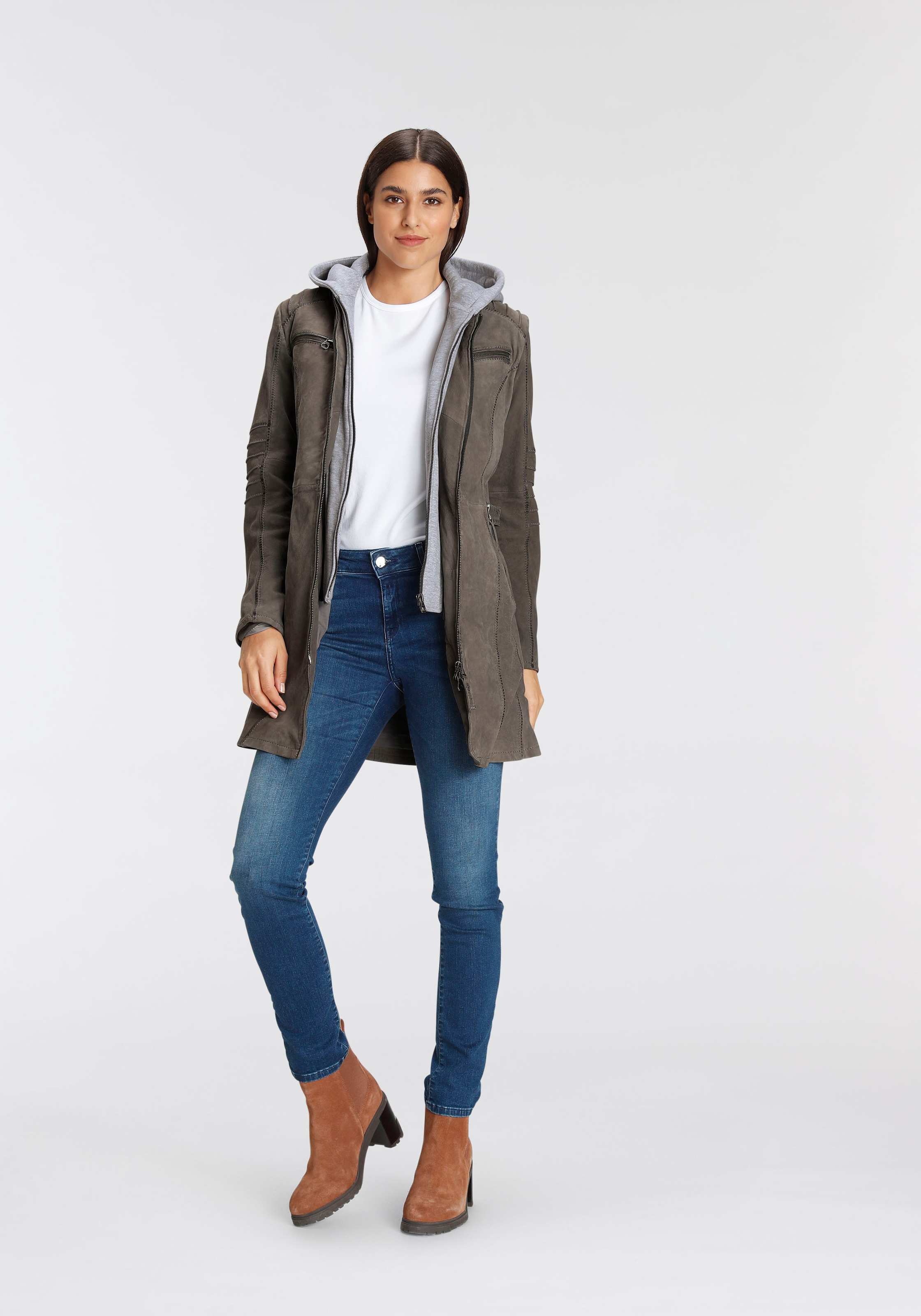 Mauritius Lederjacke »NILAH«, mit Kapuze, mit seitlichen Riegeln in der Taille
