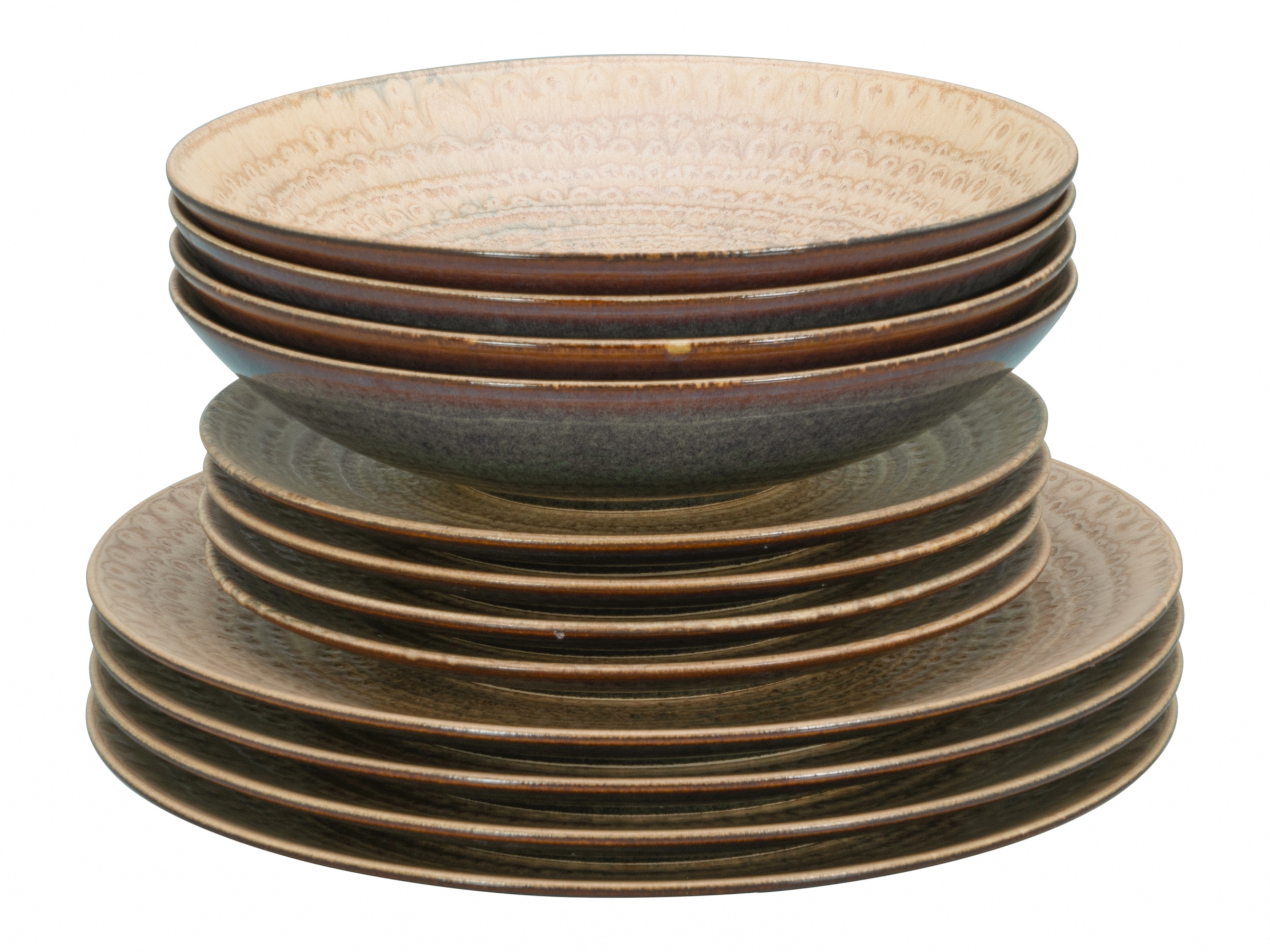 CreaTable Teller-Set »Neapel, Service 12-tlg.« Teller Set, Edles Tellerset, Vulkanoptik