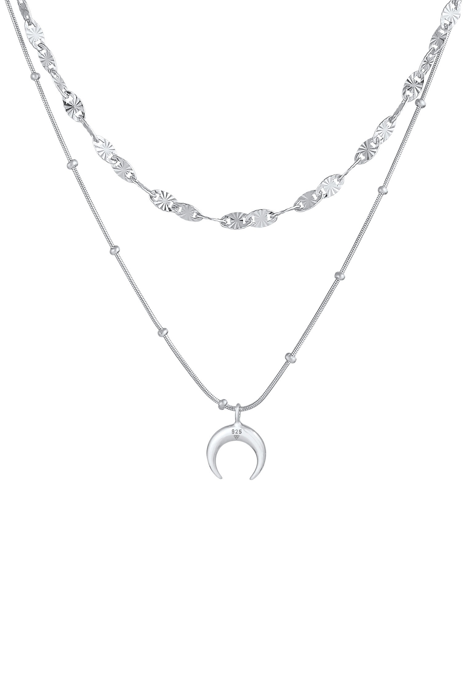 Elli Silberkette »Halskette Layer Plättchen Mond Sichel Kugelkette 925 Silber«