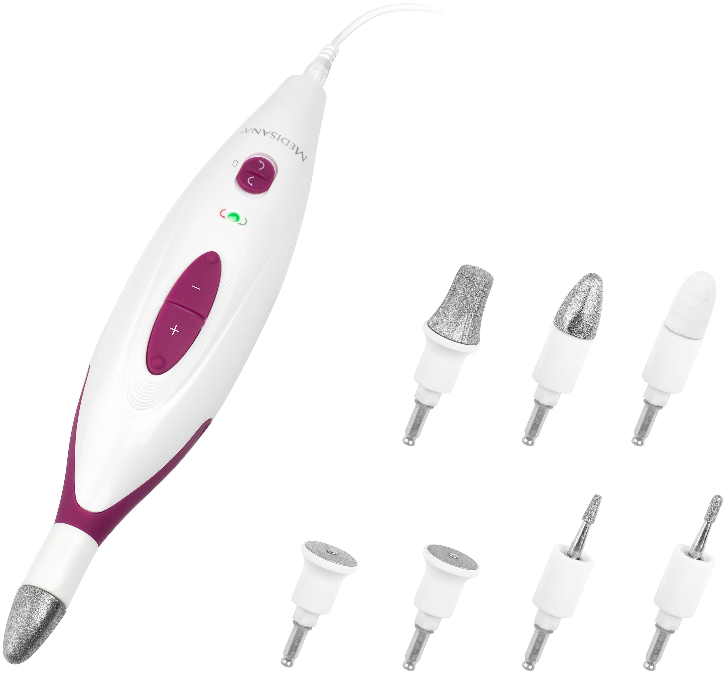 Medisana Maniküre-Pediküre-Set »MP 815«, für Nägel, Nagelhaut u. Hornhaut, 2 Stufen, Links-/Rechtslauf,Aufsätze
