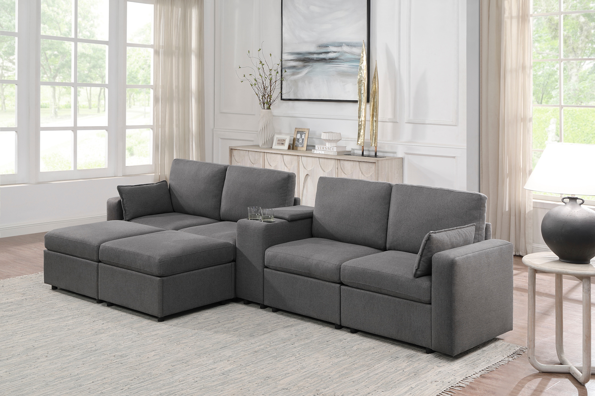 OTTO home Wohnlandschaft »Ulrik, U-Form, Breite: 315cm« mit Stauraum unter den Sitzen, inkl Stauraumkonsole mit Becherhaltern