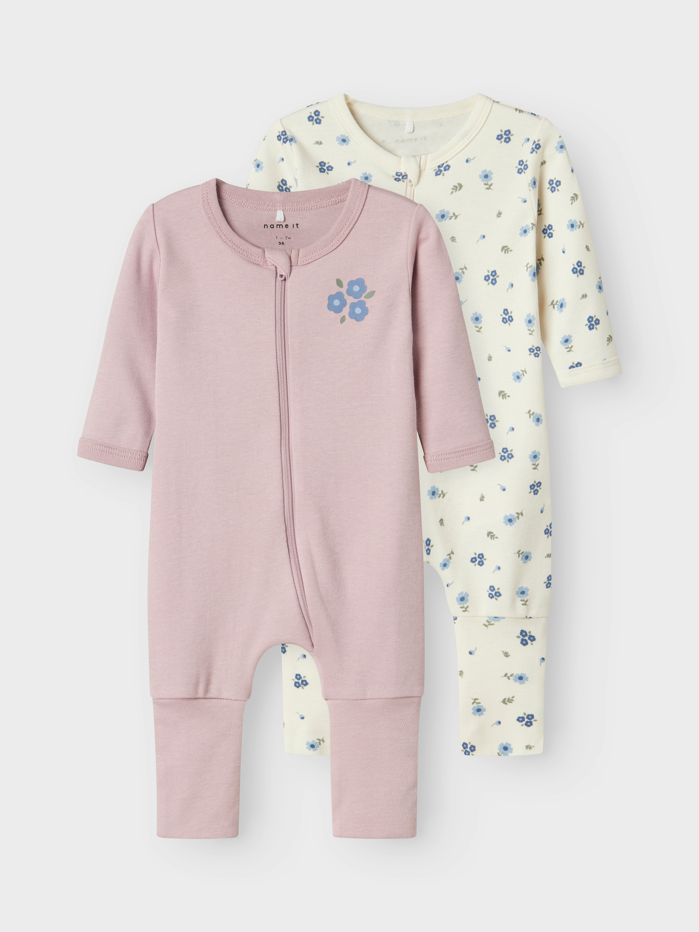 Name It Pyjama »NBFNIGHTSUIT 2P ZIP FF JET FLOWER NOOS«, (Packung, 2 tlg.)