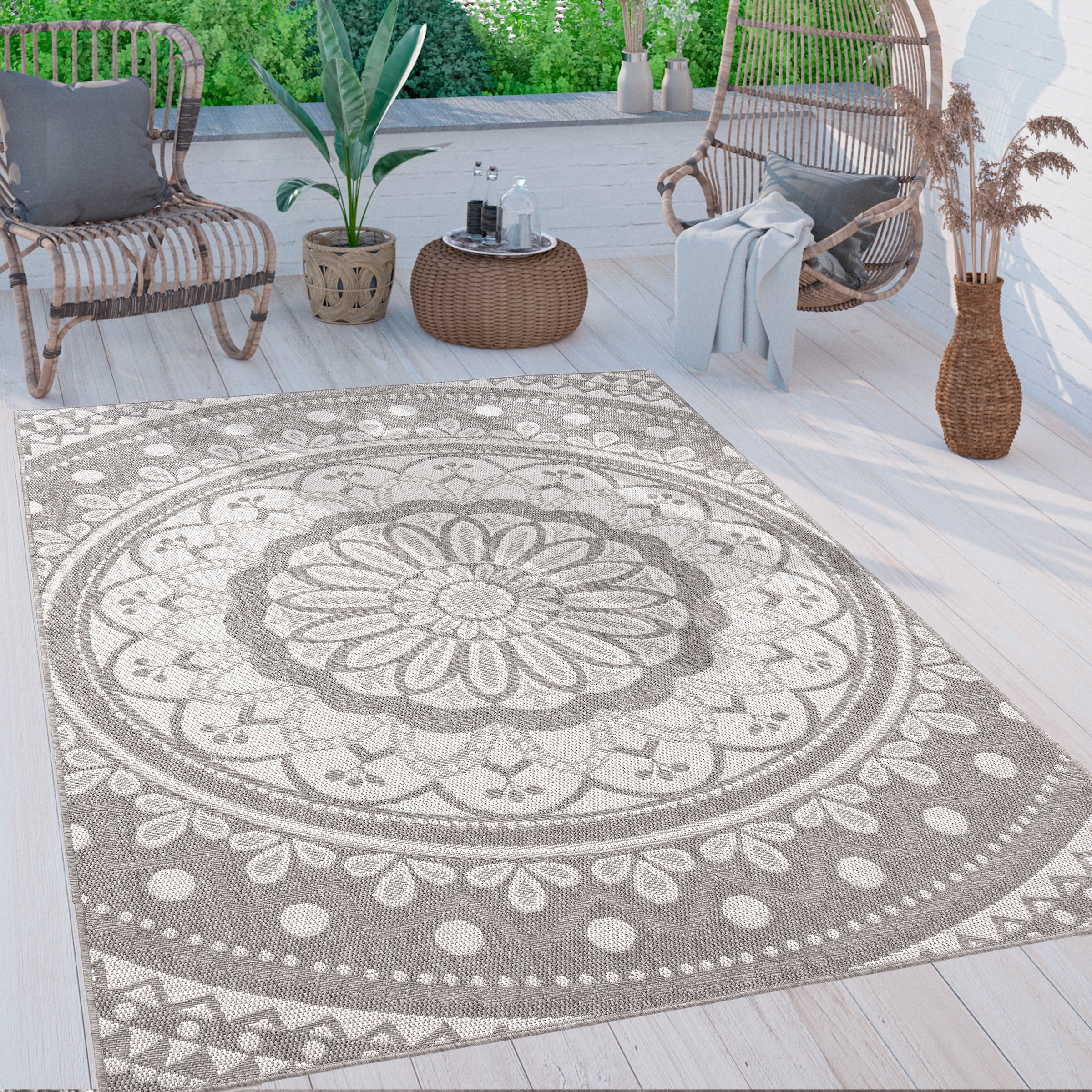 Paco Home Teppich »Brescia 471« rechteckig 4 mm Höhe Flachgewebe, modernes orientalisches Design, In- und Outdoor geeignet