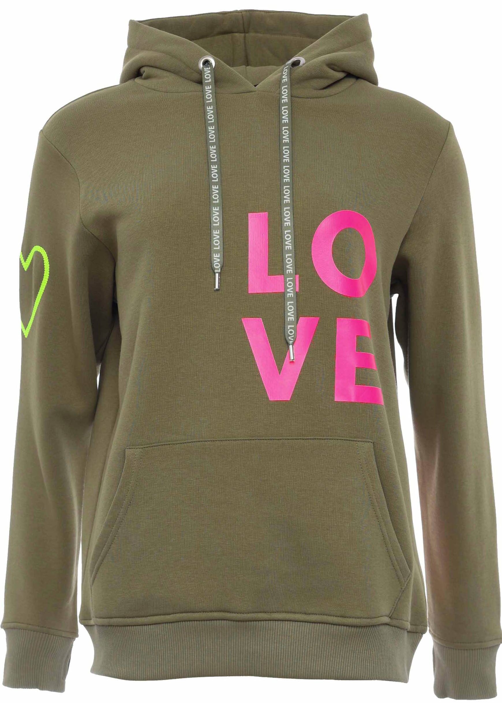 Zwillingsherz Kapuzensweatshirt, mit gesticktem Neon Smiley und Kordel mit Schriftzug