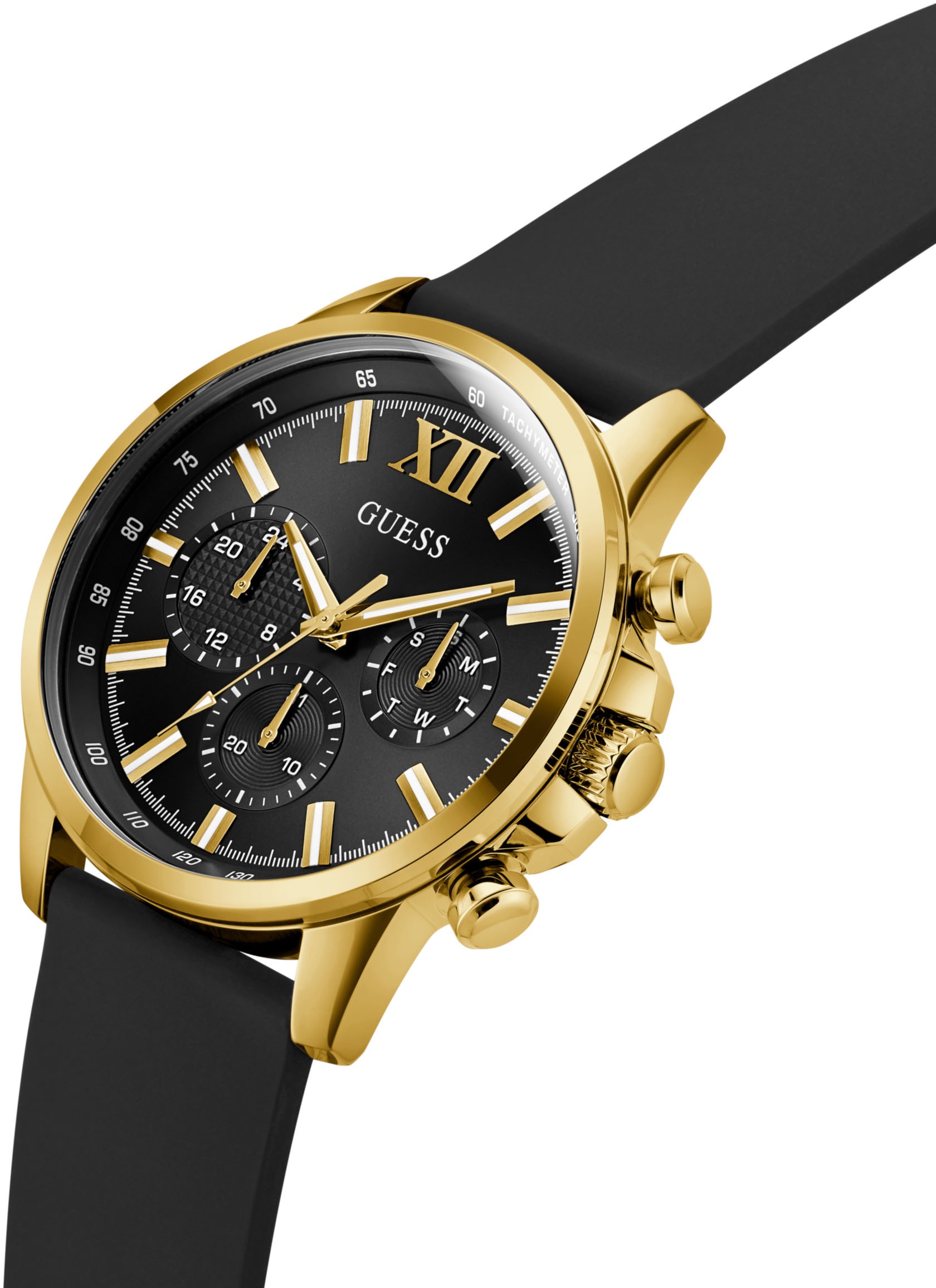 Guess Multifunktionsuhr »WALKER« Quarzuhr, Armbanduhr, Herrenuhr, Datum, Wochentag, Silikonarmband