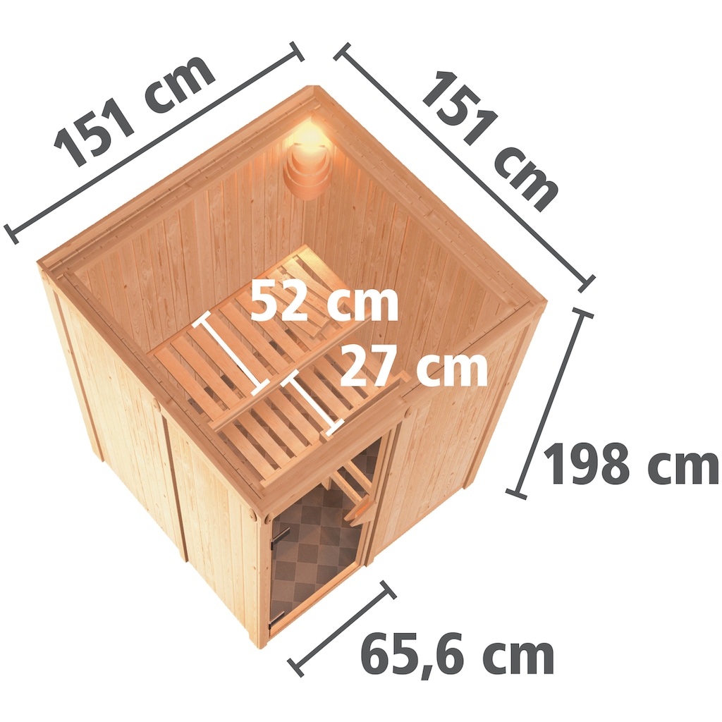 Karibu Sauna »Milaja«, (Set), 3,6-kW-Plug & Play Ofen mit externer Steuerung
