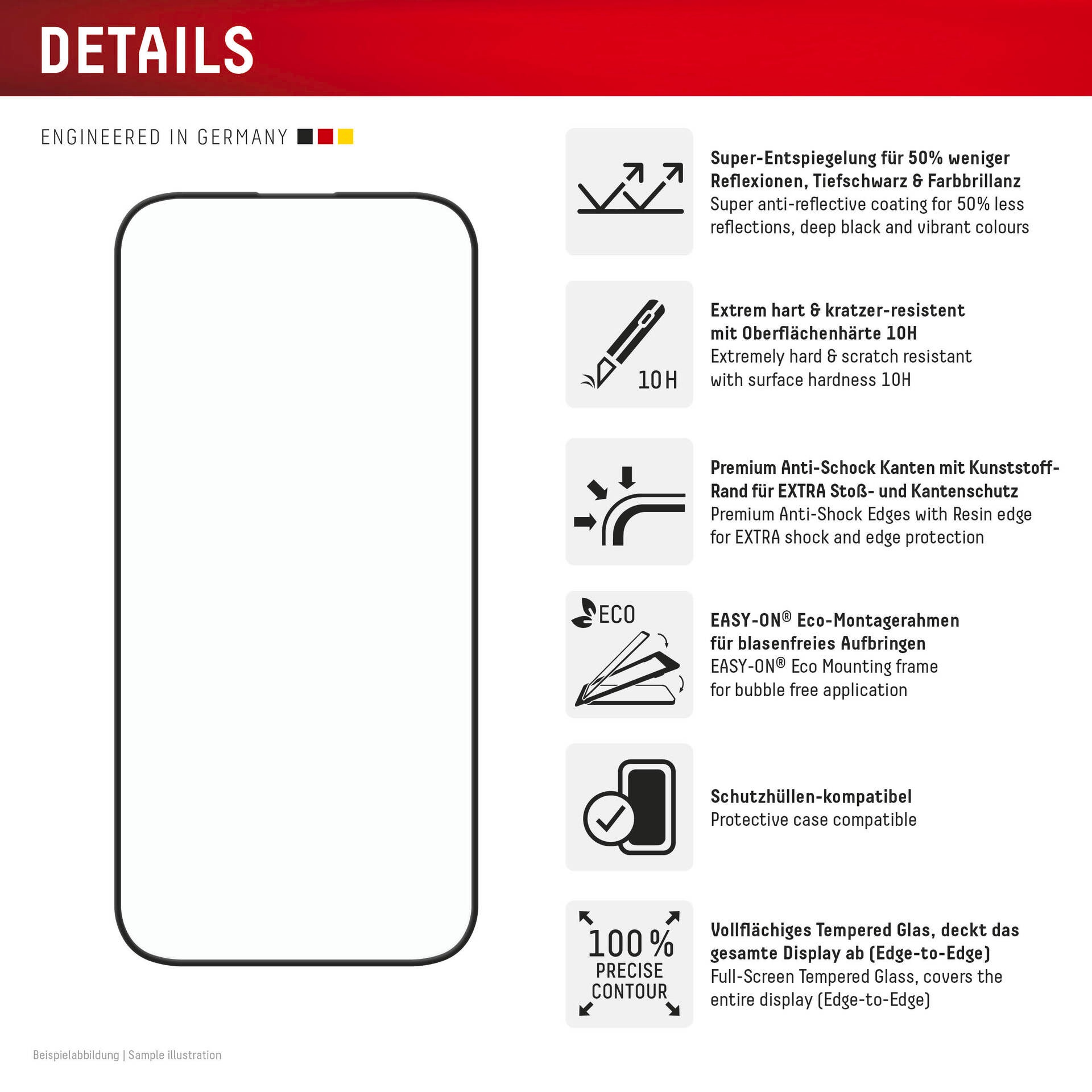 Displex Displayschutzglas »Premium Glass Full Cover Anti-Reflex«, für Apple iPhone 16 Pro Max, (1 St.), Displayschutzfolie, Schutzfolie, Bildschirmschutz, kratz- & stoßfest