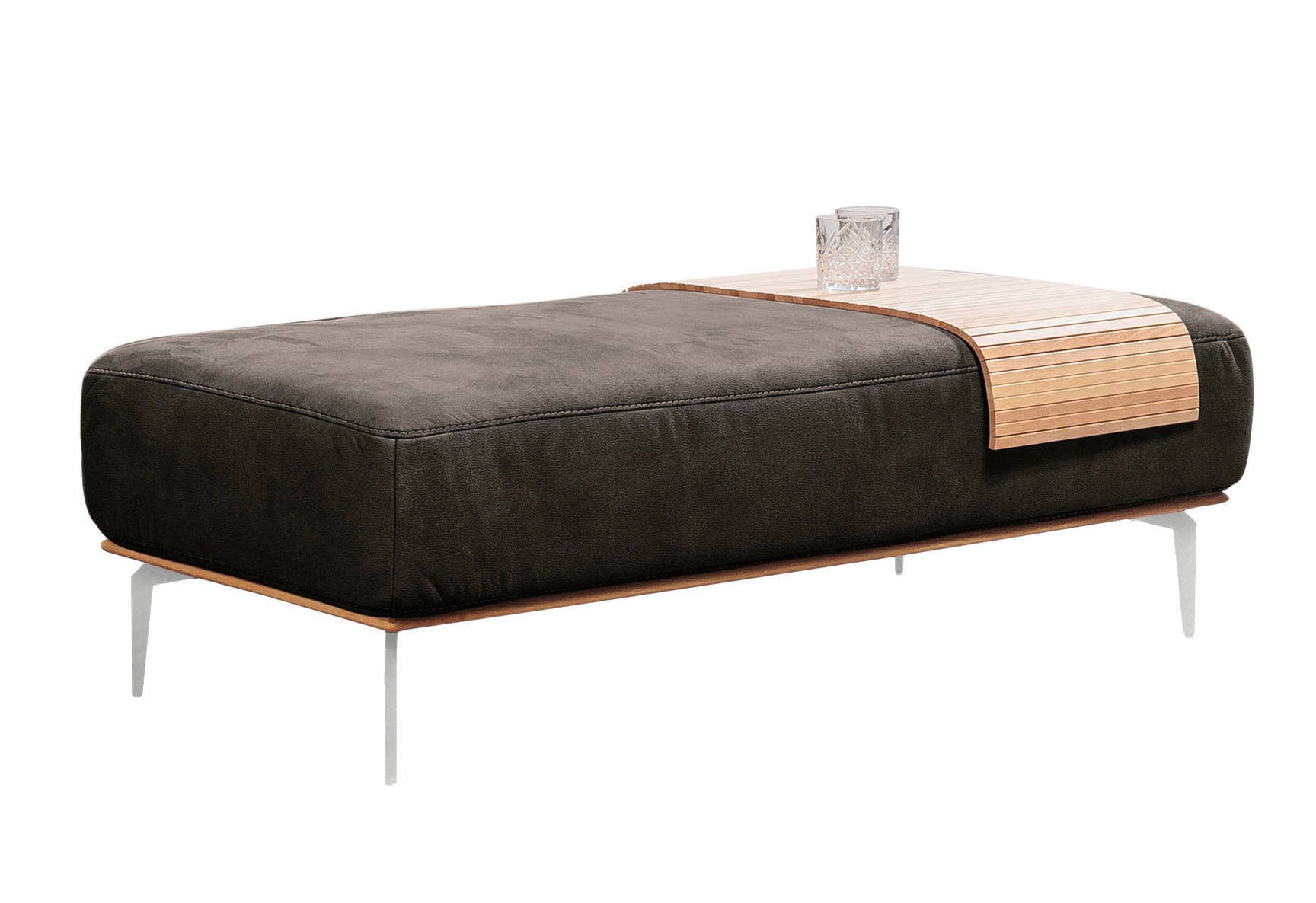 W.SCHILLIG Polsterhocker »run«, mit elegantem Holzsockel, Füße in Chrom glänzend, Breite 150 cm