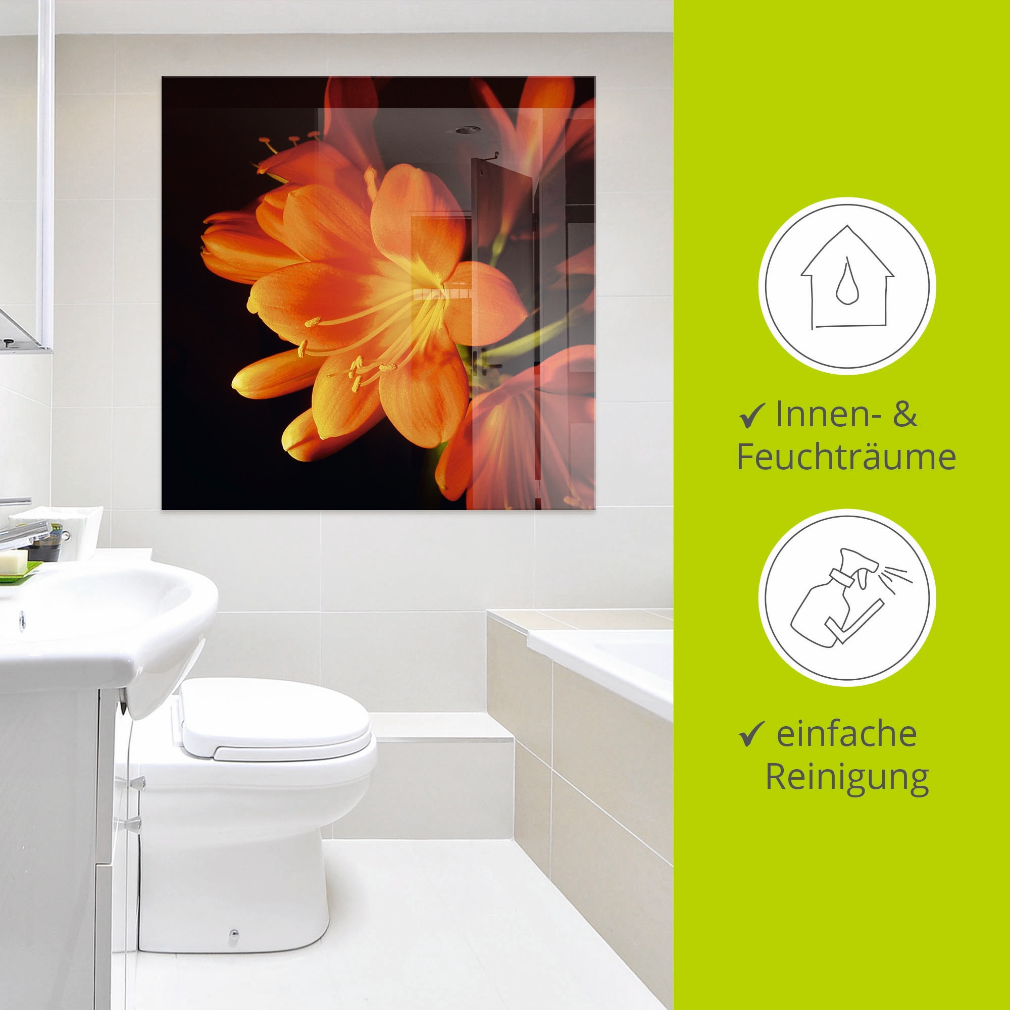 Artland Glasbild »Clivie in leuchtendem Orange« Blumen 1 Stk. tlg. in verschiedenen Größen