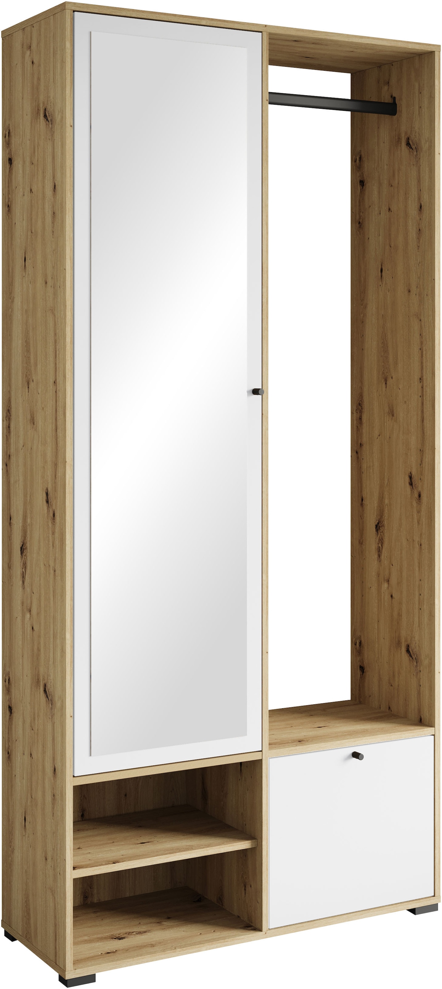 Home affaire Garderobenschrank "DINO Kompaktgarderobe, Garderoben-Set DINO" Mit Spiegel und Kleiderstange, 90 cm breit, Türanschlag wechselbar