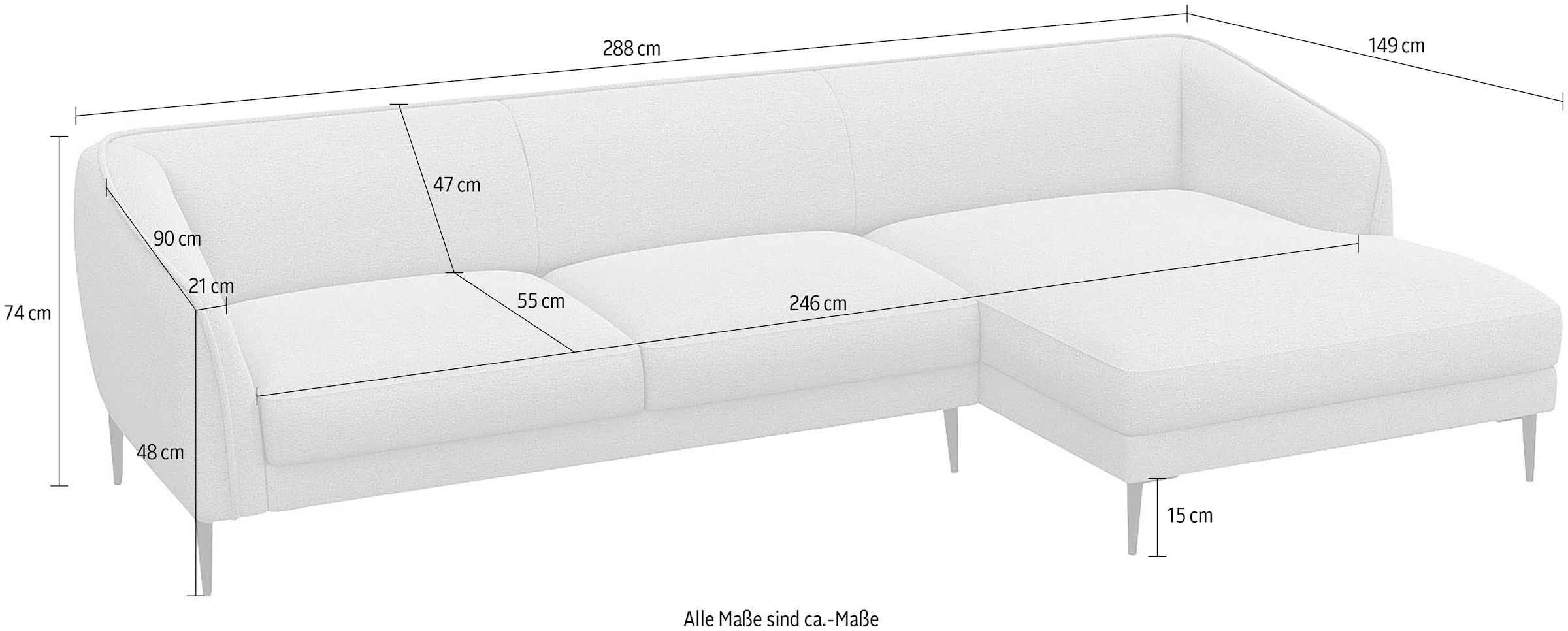 FLEXLUX Ecksofa »Belle Designsofa, L-Form, B/T 288/149 cm«, Skandinavisches Design, In hochwertiger Verarbeitung