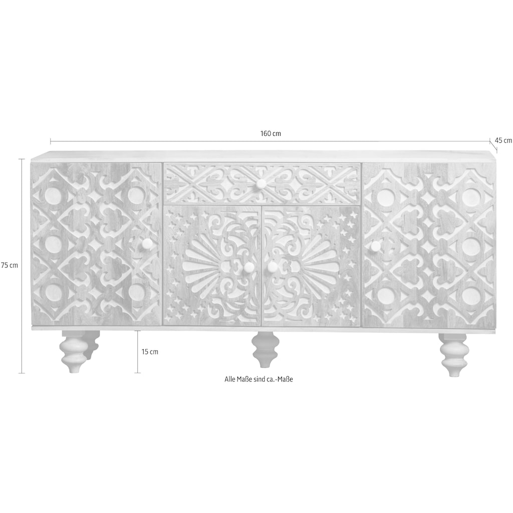 Home affaire Sideboard »Spring«, aus massivem Mangoholz mit dekorativen Schnitzereien, Breite 160 cm