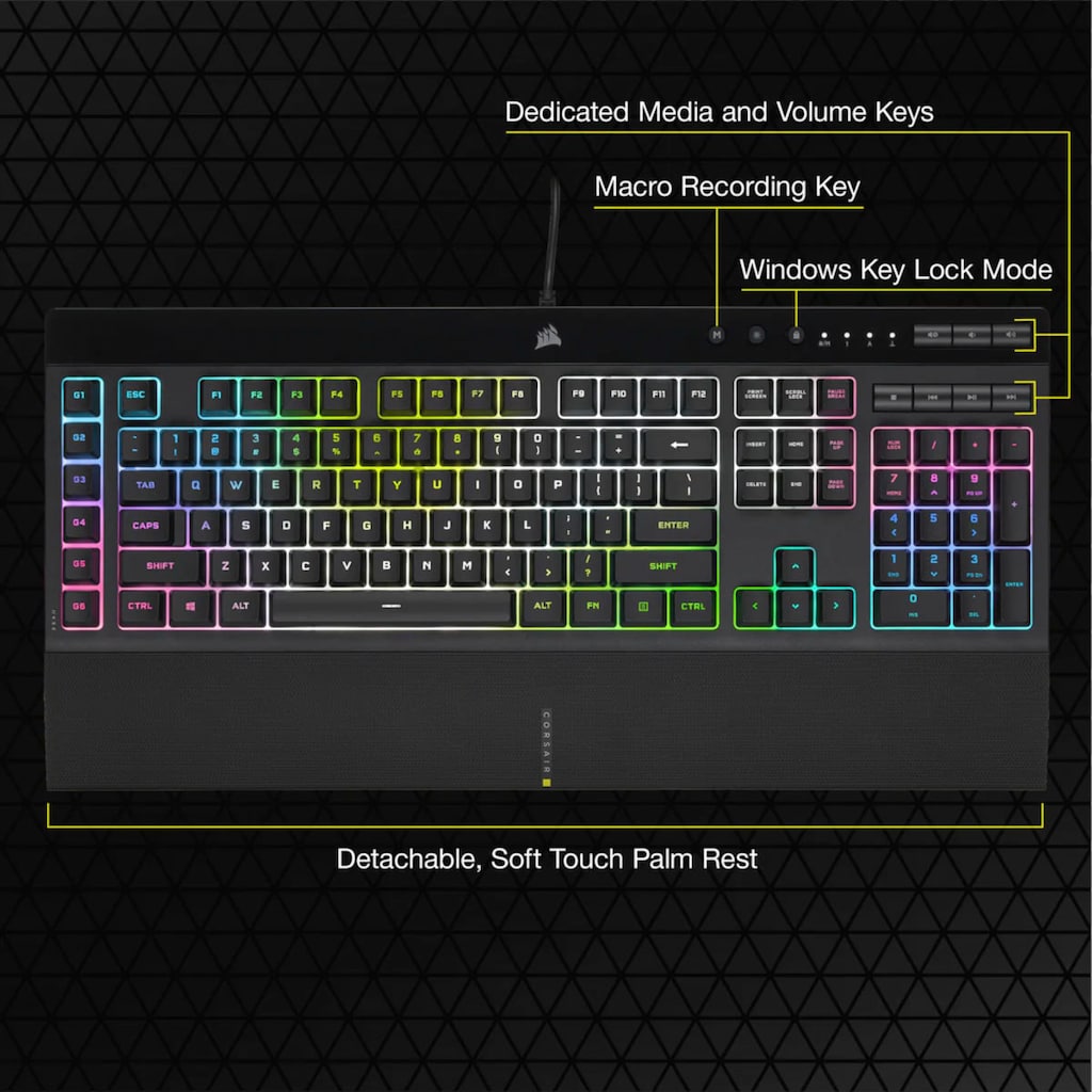 Corsair Gaming-Tastatur »K55 RGB PRO XT«, (Makrotasten-Ziffernblock-USB-Anschluss)