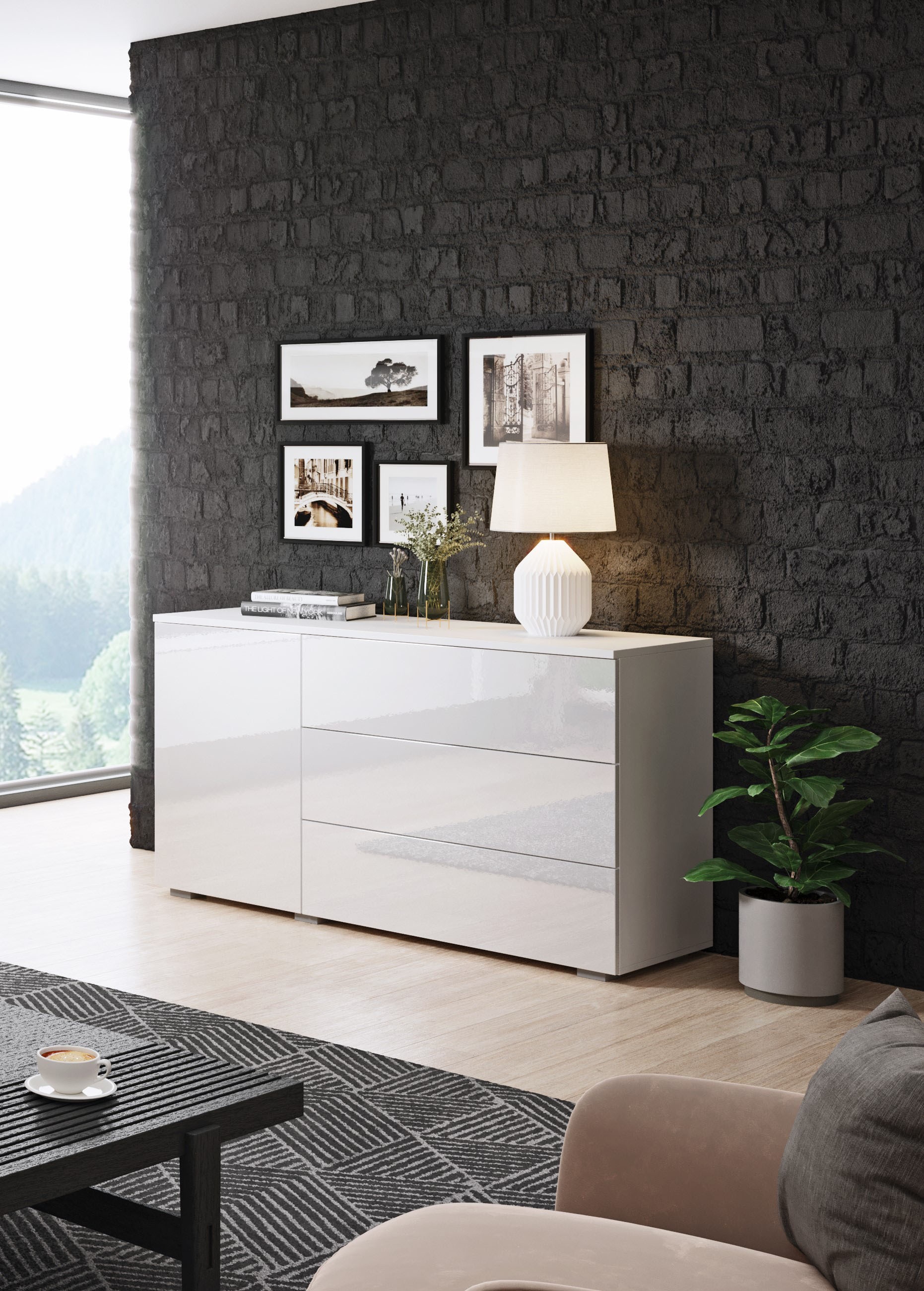 INOSIGN Sideboard »PARIS«, (1 St.), Moderne 110cm breite grifflose Kommode, vielseitig einsetzbar