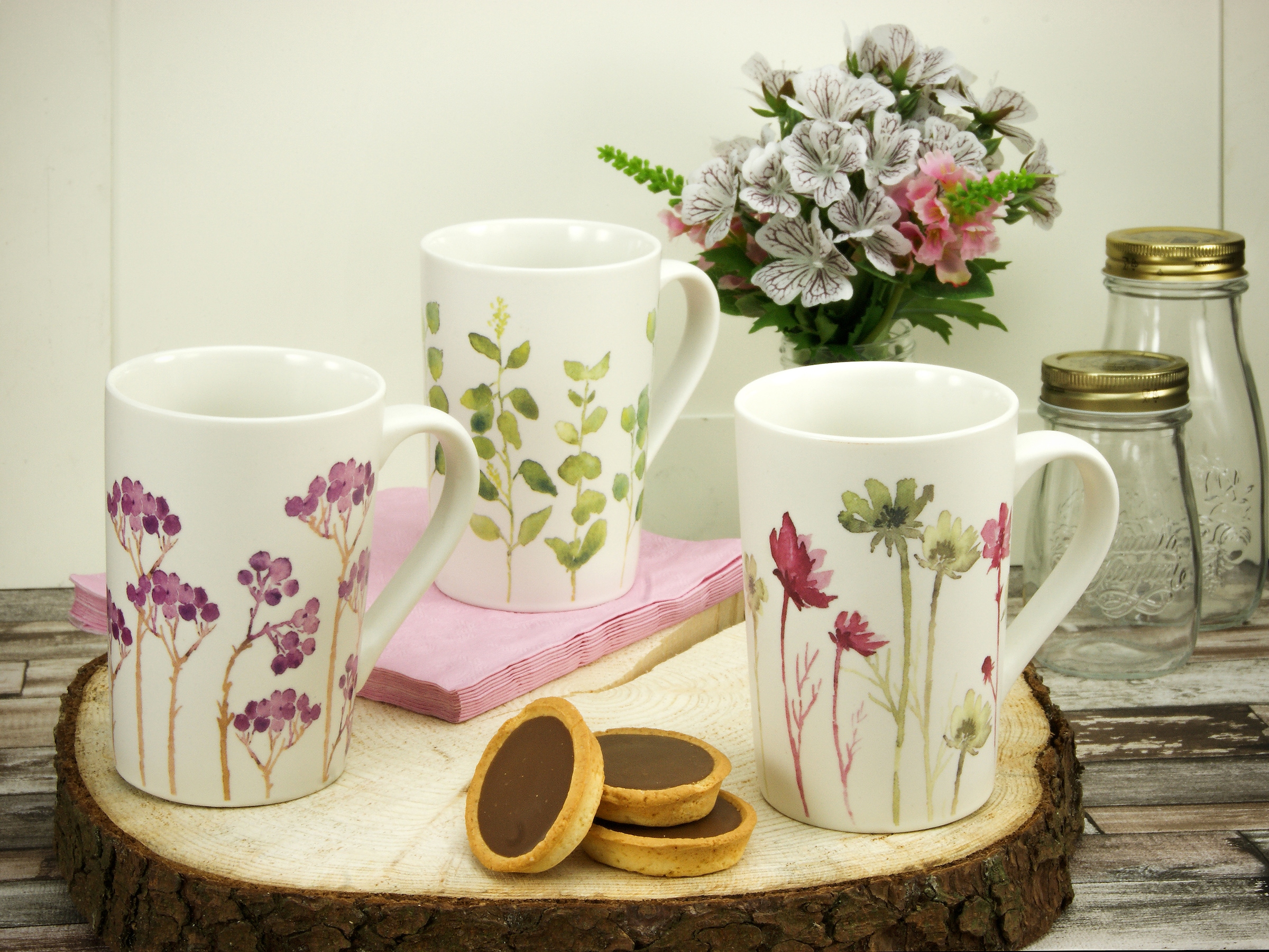 CreaTable Becher Garantie 6 XXL (Set, tlg.), Botanica«, 3 Tassen Blumenmotive, 6-teilig »Kaffeebecher Jahren Set, mit
