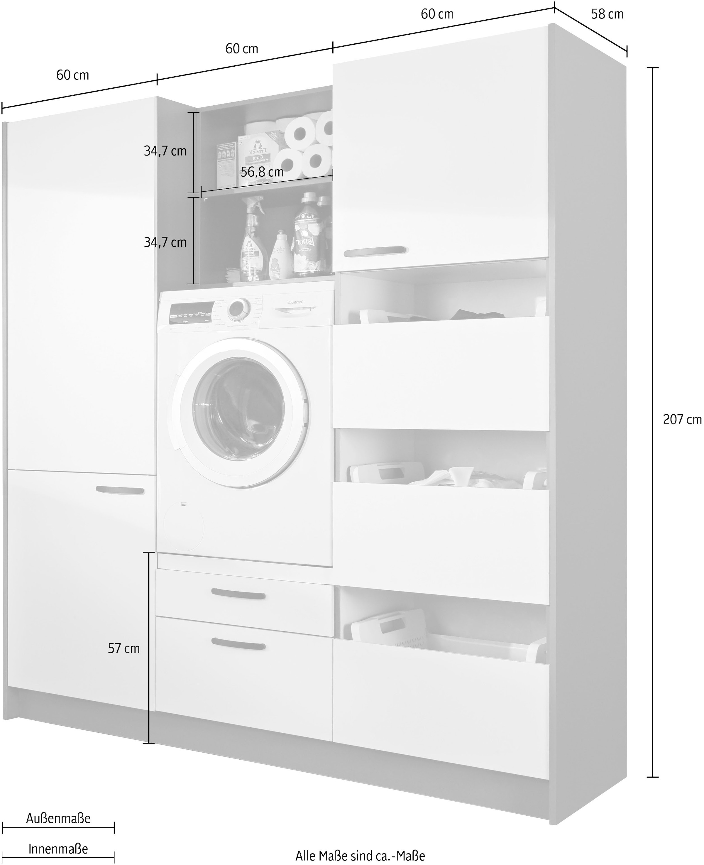 Express Küchen Schrank-Set (7 Stellbreite kaufen | »Arta«, ohne Geräte, UNIVERSAL 185cm mit vormontiert, Soft-Close-Funktion, St.)