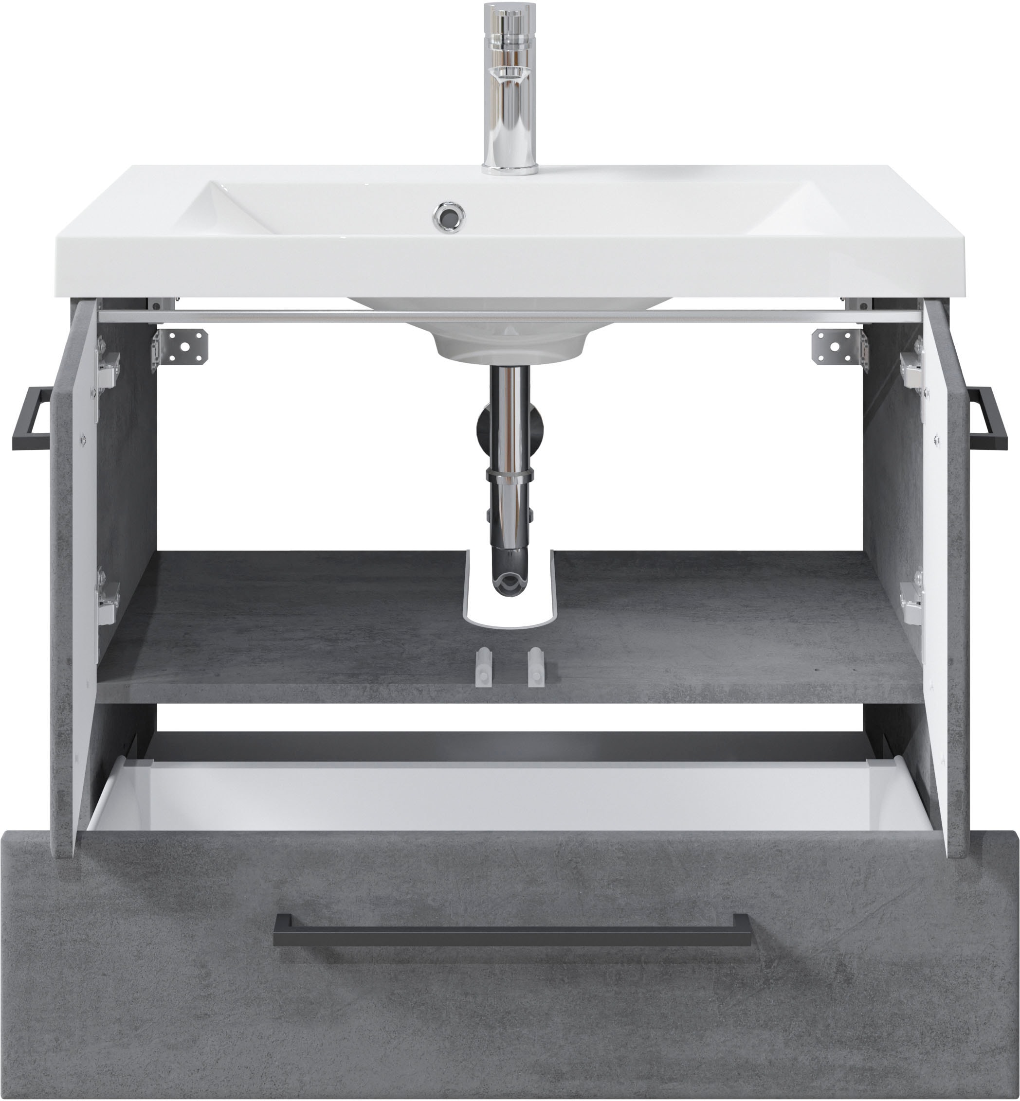 Saphir Badmöbel-Set »Quickset 945 3-teilig, Mineralmarmor-Waschtisch mit LED-Spiegelschrank« 4 Stk. tlg.