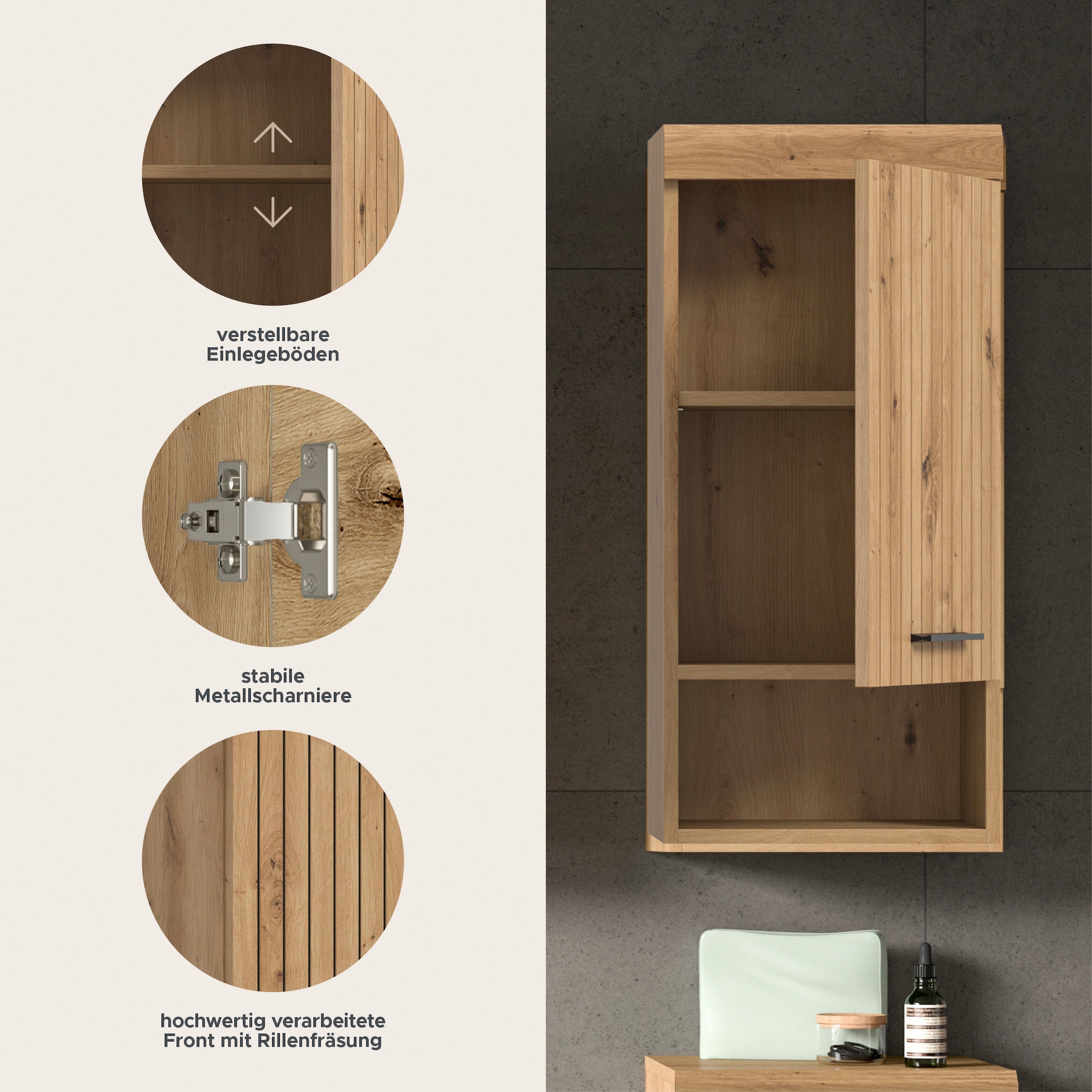 welltime Hängeschrank »SIENA, Breite 37cm, 1 Tür, 1 offenes Fächer, 1 Einlegeboden, MDF-Front« TOPSELLER!, 1 Stk. tlg. in verschiedenen Farben erhältlich, Badmöbel, Badschrank, Schrank, Bad