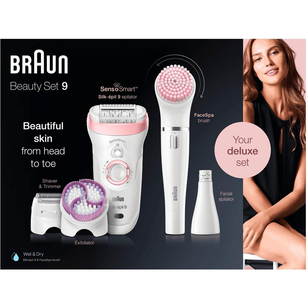 Braun Epilierer »Silk-épil 9 9-975 6-in-1«, Kabellose Wet&Dry Haarentfernung 6-in-1 Epilierer für Gesicht & Körper