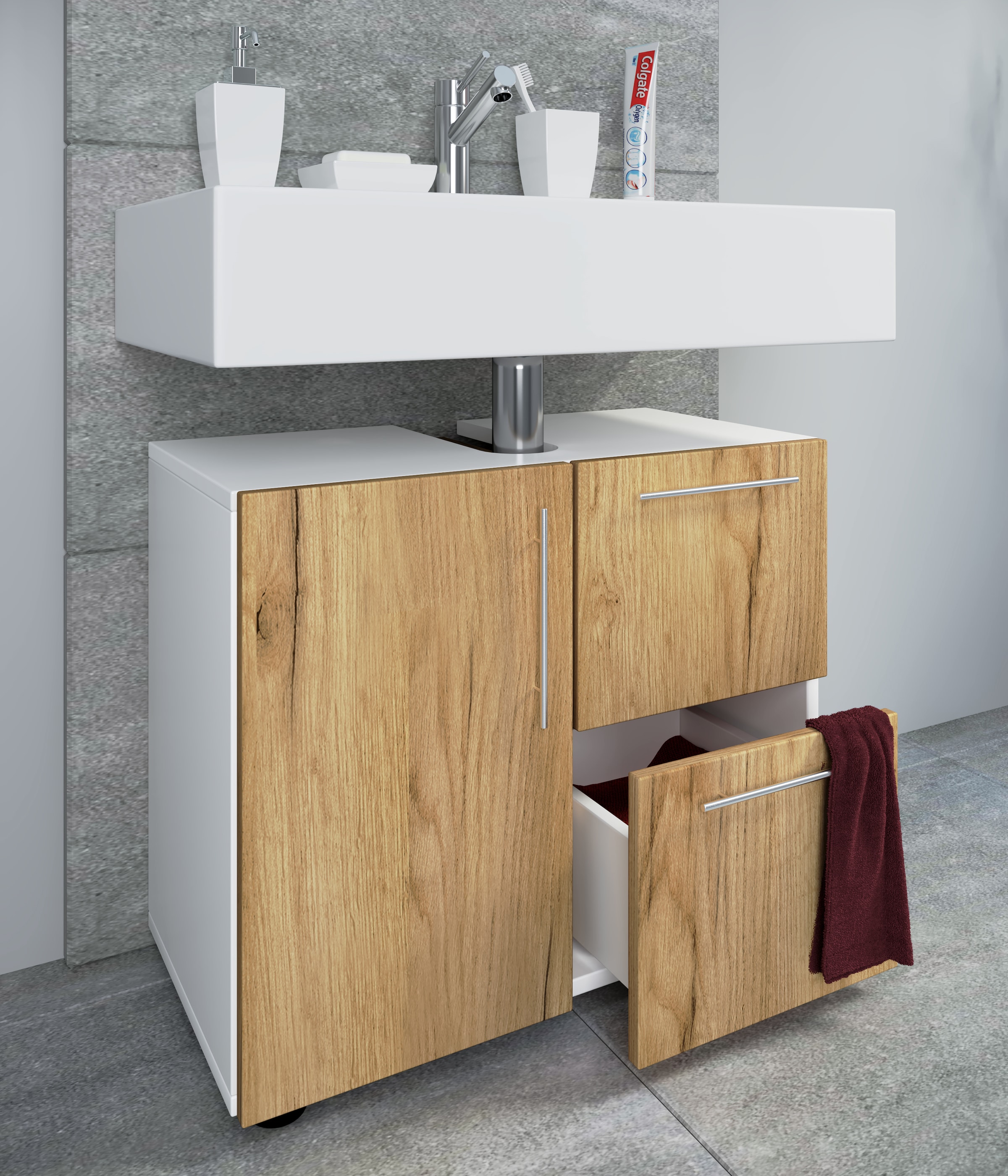 VCM Waschbeckenschrank »Holz Badmöbel Badunterschrank Flandu Schublade«