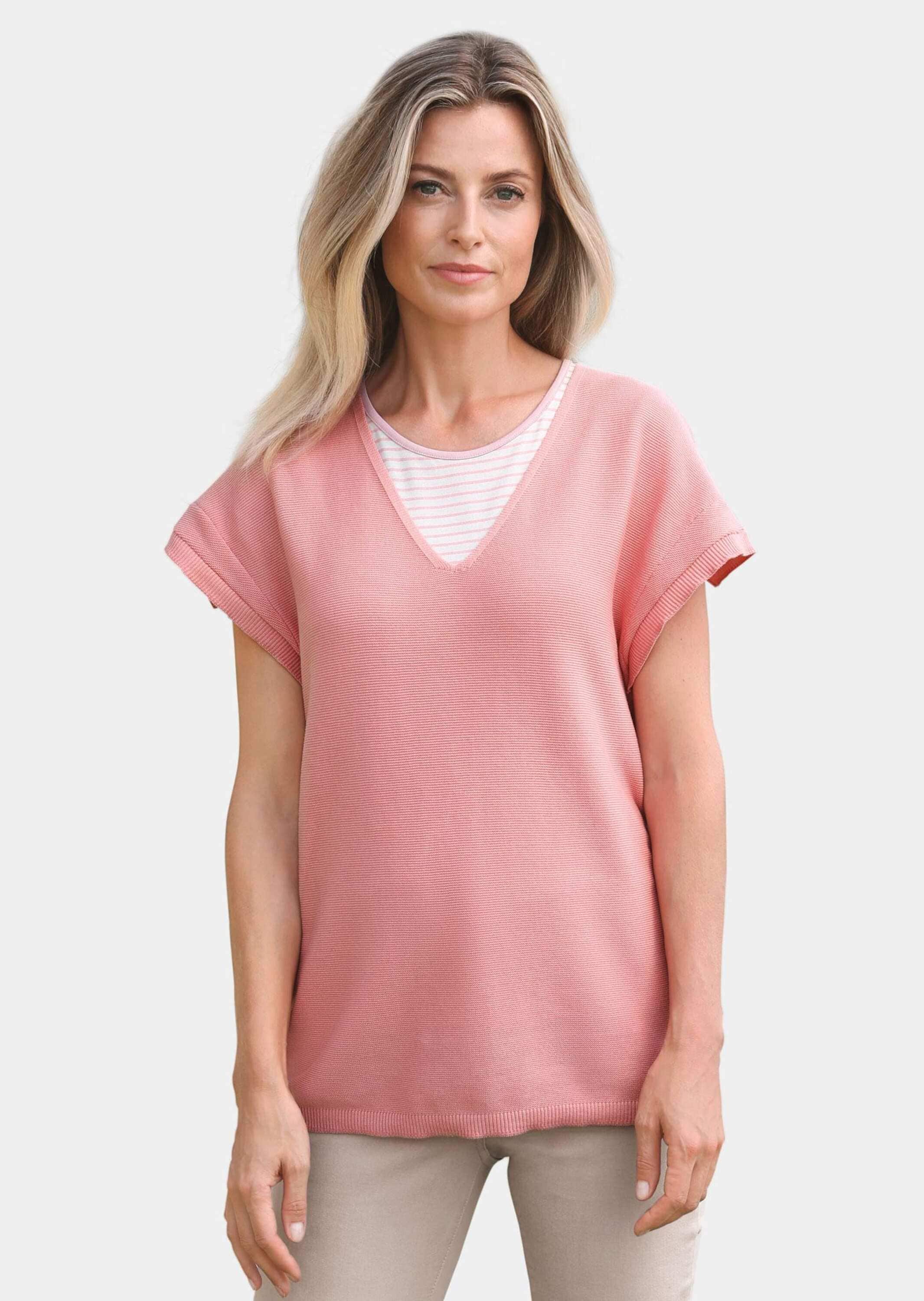 GOLDNER 3/4 Arm-Pullover »Pullover Baumwollpullover mit V-Ausschnitt und Halbarm«