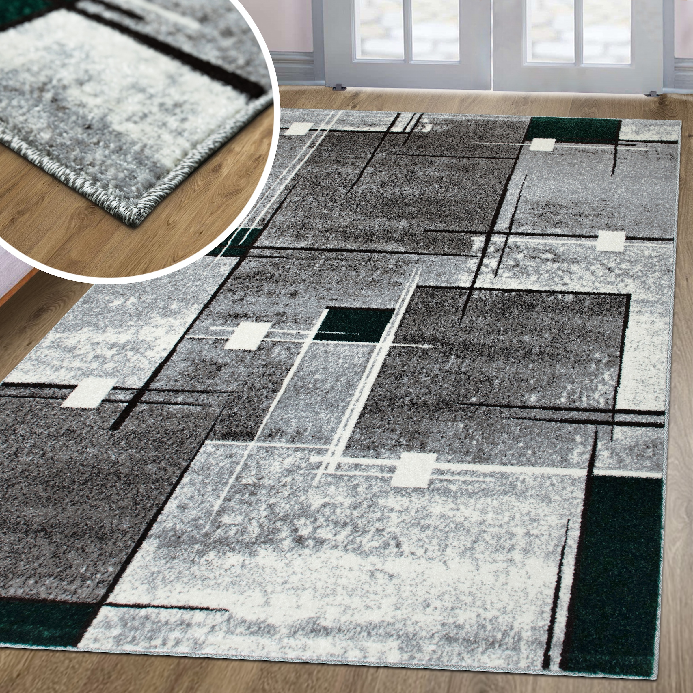 OTTO home Teppich "Deblin" rechteckig 9 mm Höhe weicher Flor, Kurzflor, Karo-Design, modern, geometrisches Muster