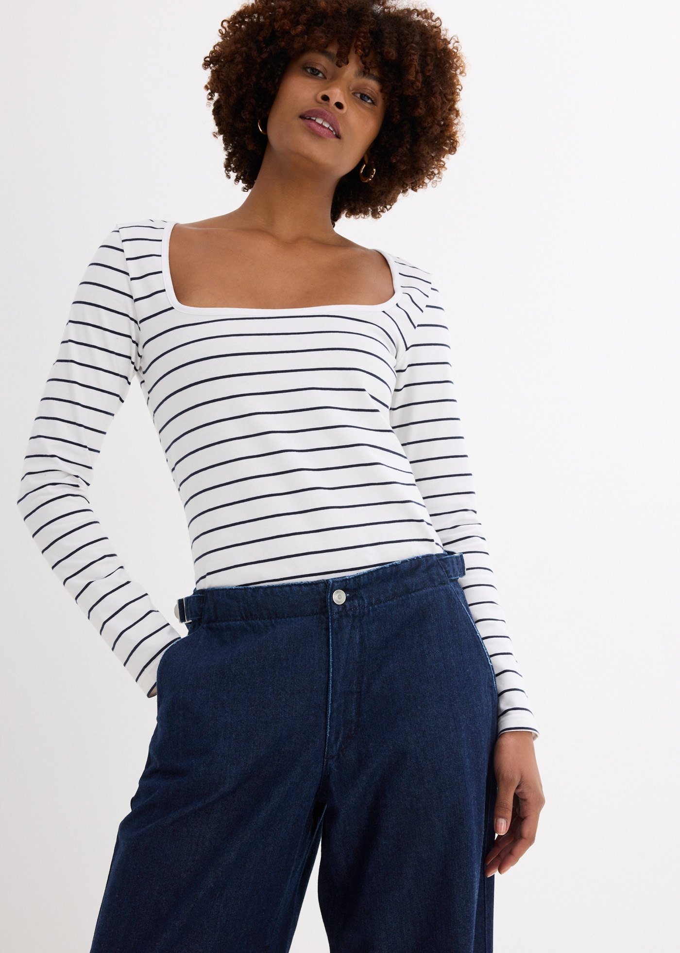 bonprix Weite Jeans lockerer Schnitt, gerade Passform, mittlerer Bund