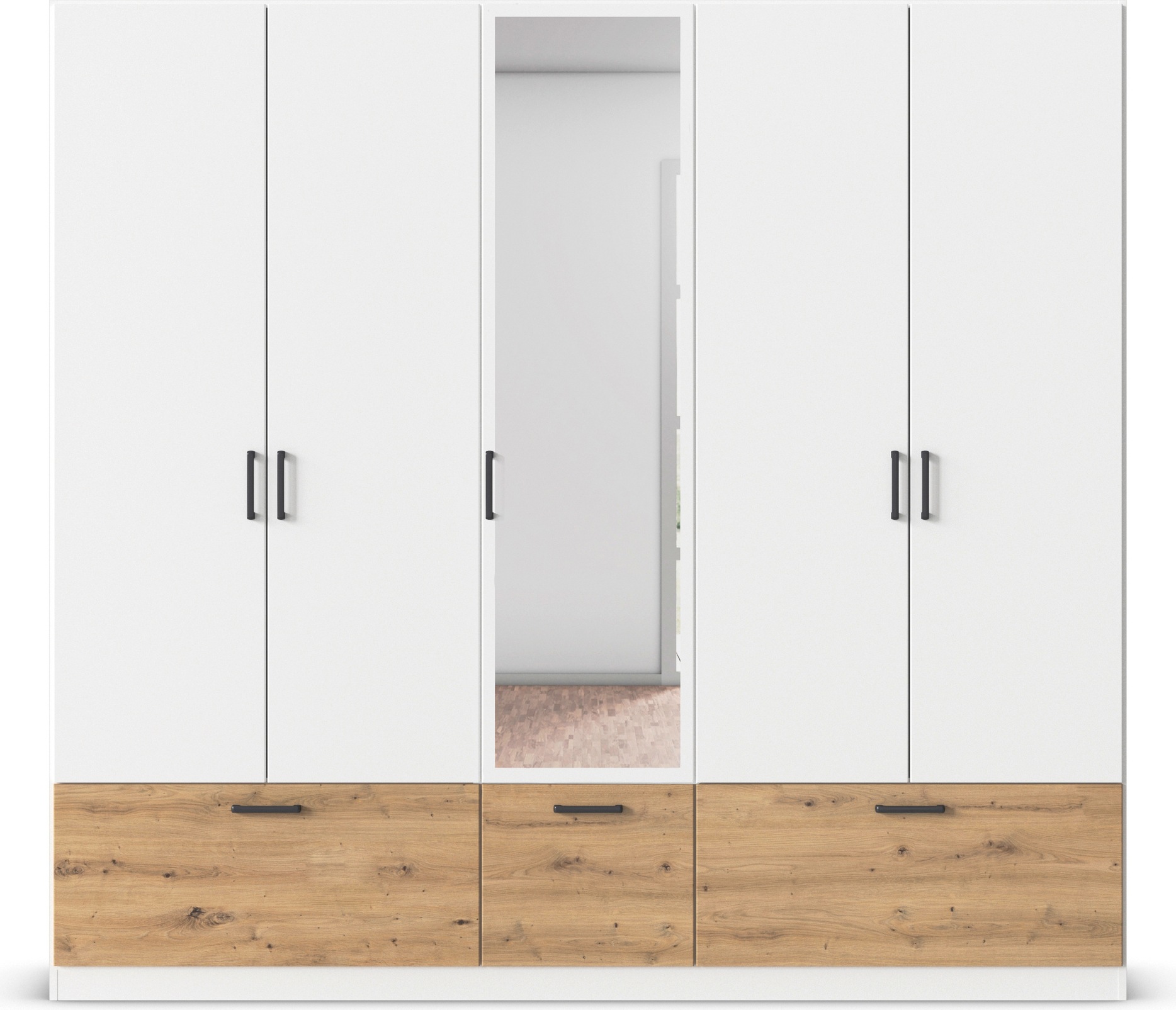 rauch Drehtürenschrank »Kleiderschrank Schrank Garderobe Wäscheschrank BARI mit Spiegel«, mit Schubkästen und modernem Griff in Graumetallic MADE IN GERMANY
