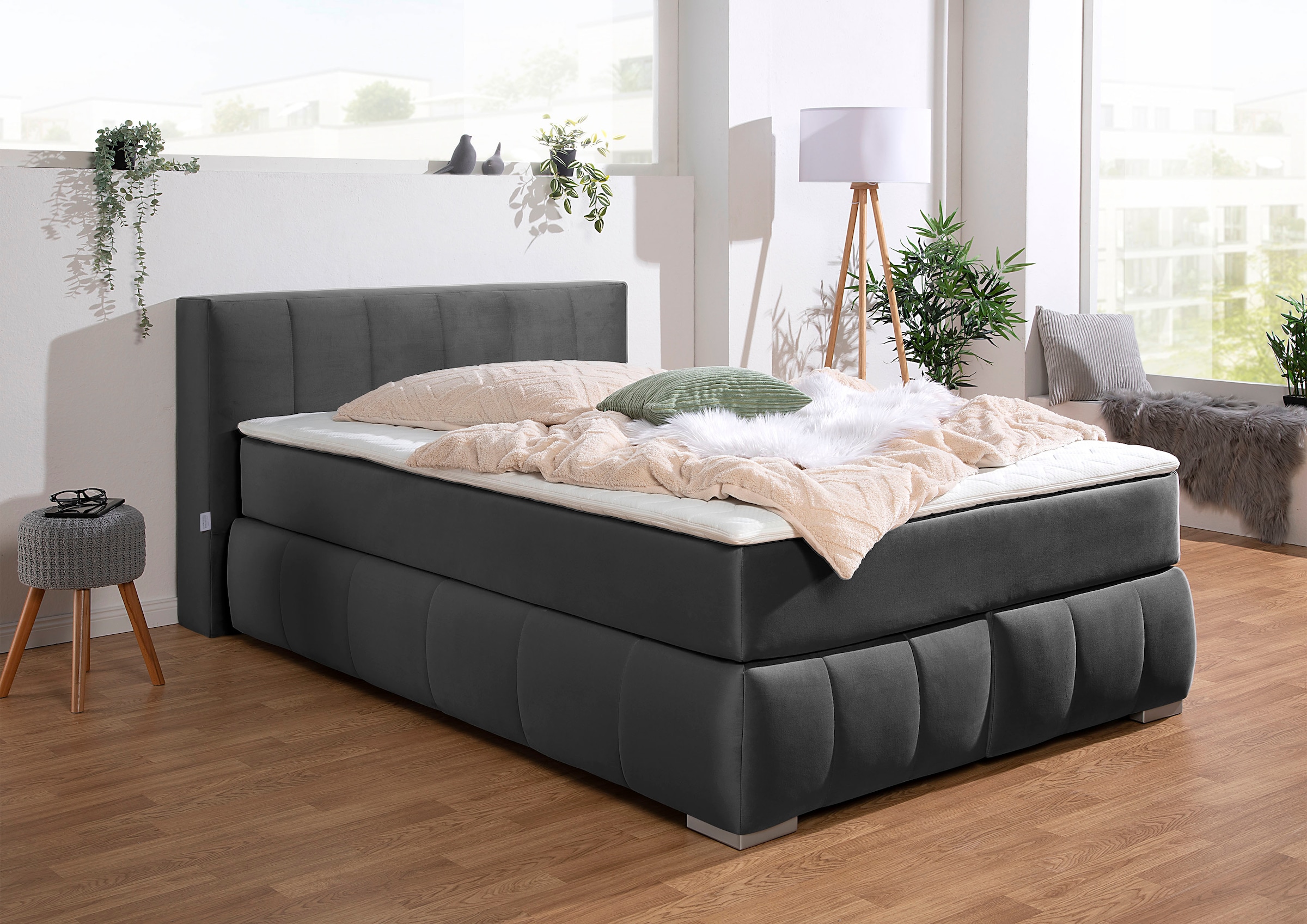 Guido Maria Kretschmer Home&Living Boxspringbett »Chelles«, inkl. Topper, in XXL- Überlänge 220 cm, Unterbox mit feine Wölbung