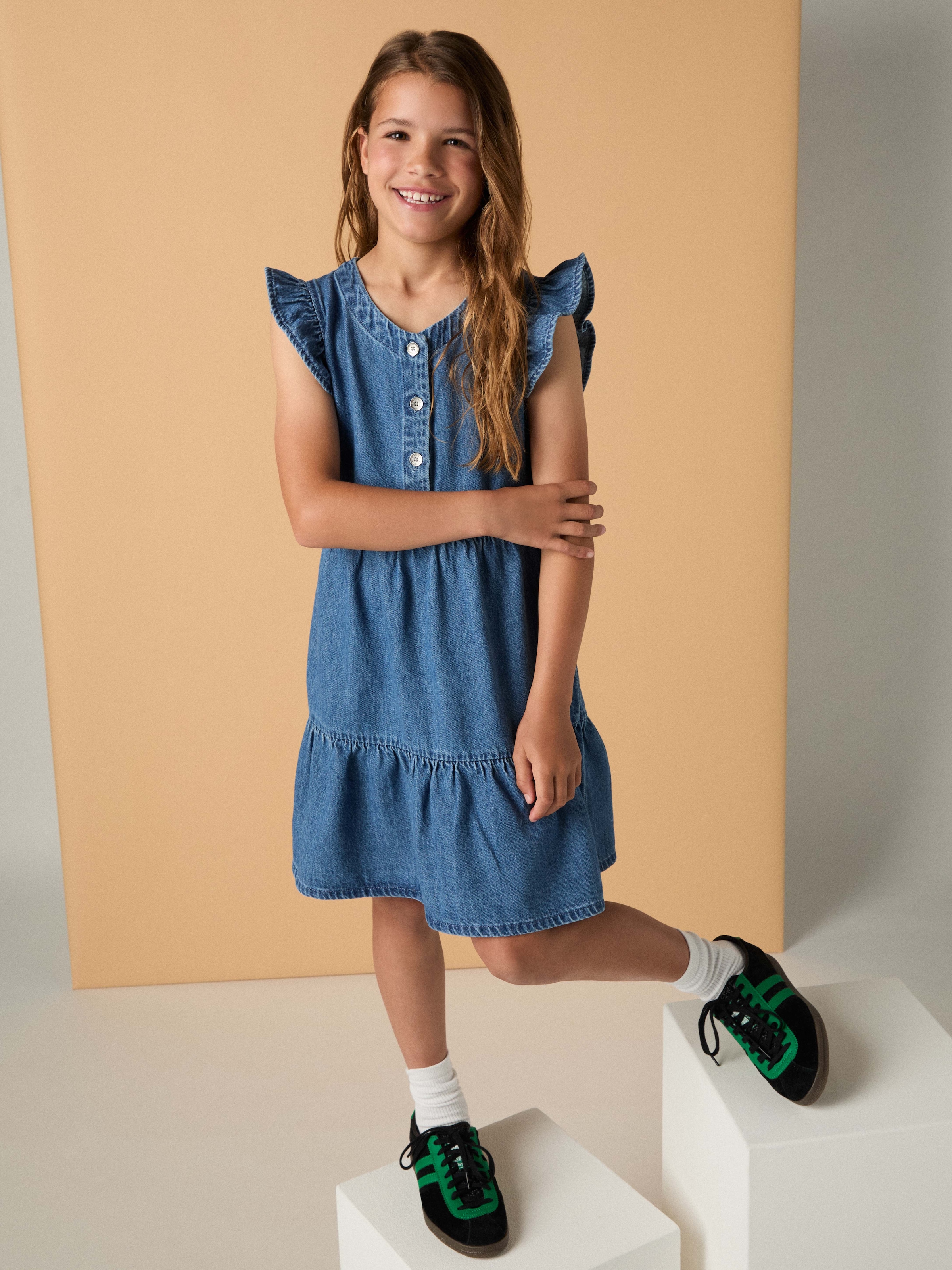 Levi's® Kids Jeanskleid »LVG FLUTTER SLEEVE BUTTON UP D« Ohne Taschen for Girls, mit kurzer Knopfleiste
