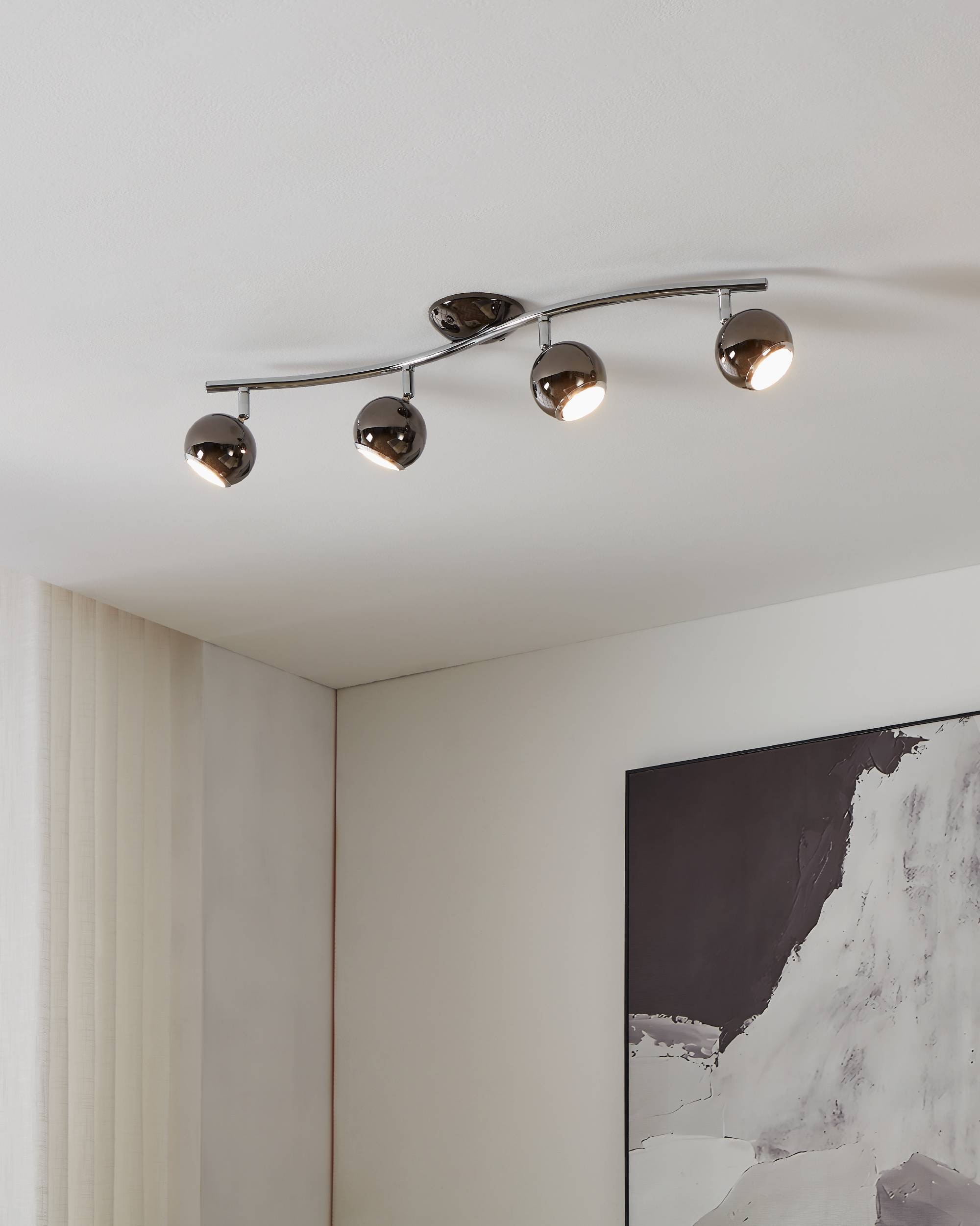 EGLO Deckenleuchte »Bimeda Deckenlampe, Flurlampe, Deckenstrahler aus Metall, GU10, Lampe« GU10 1 Stk. Warmweiß Spot - L64 x B10 cm - nickel-nero, chrom - 4X2,8W inkl.