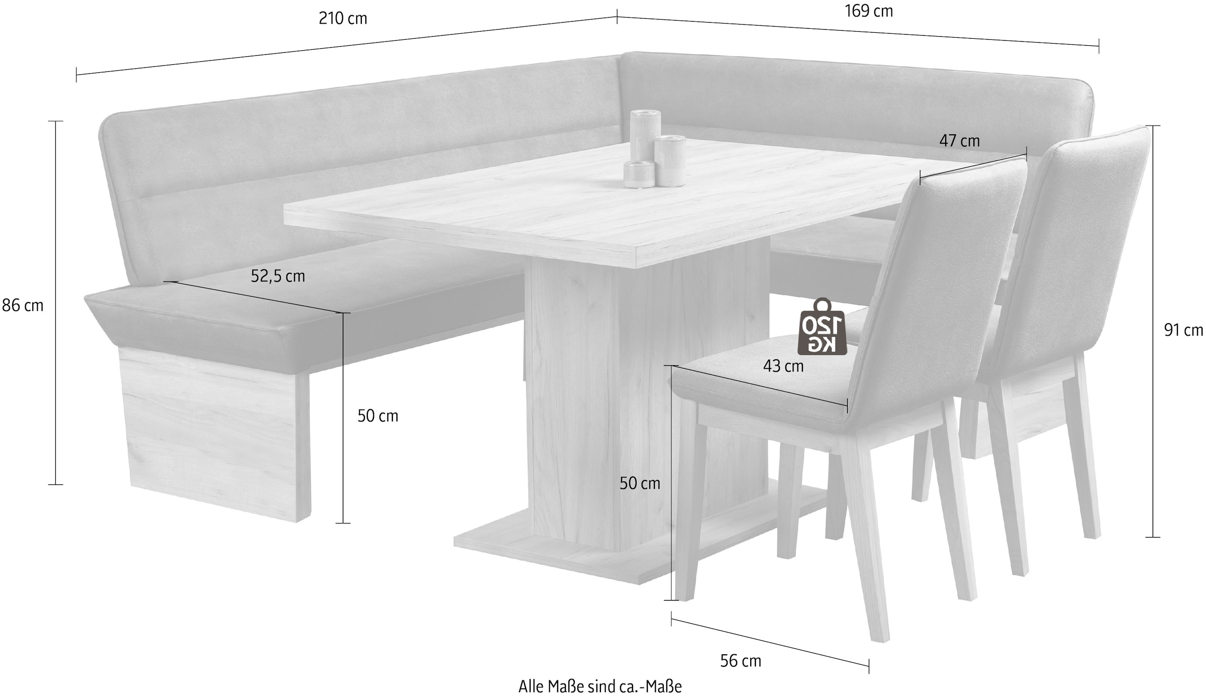 Home affaire Eckbankgruppe »Beluna + Cross Essecke Sitzgruppe Eckbank Küchenbank BESTSELLER« Set, Eckbank, 2 Stühle und Tisch, 4 Stk. tlg. Sitzgruppe Esszimmer Stühle Tisch und Bank bequem gepolstert
