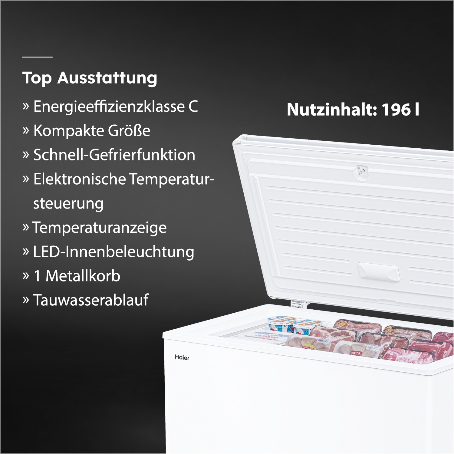 Haier Gefriertruhe »HCE200C« 84,5 cm hoch 91,5 cm breit Kompakte Größe: Flexibel einsetzbar