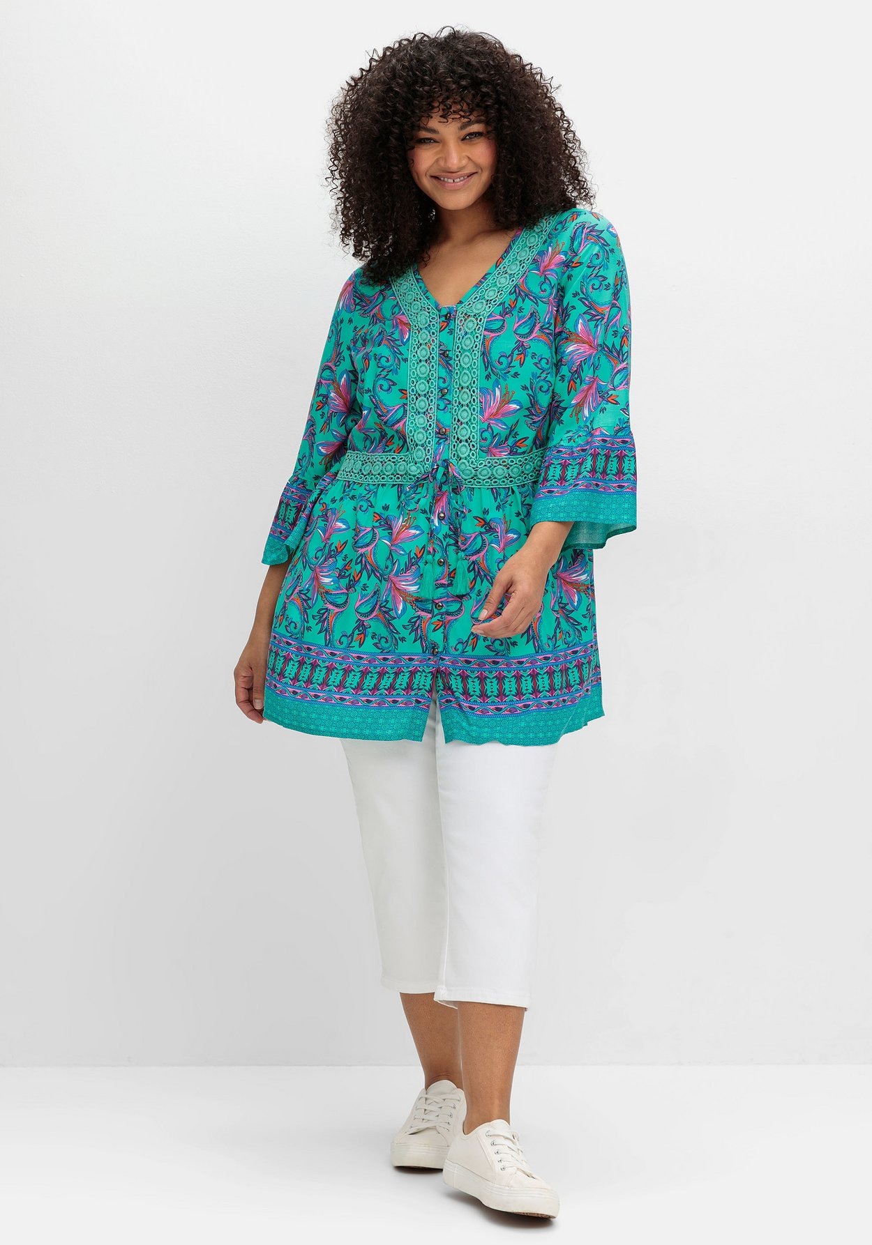 Sheego Longbluse »Longbluse im Boho-Stil, mit Trompetenärmeln«