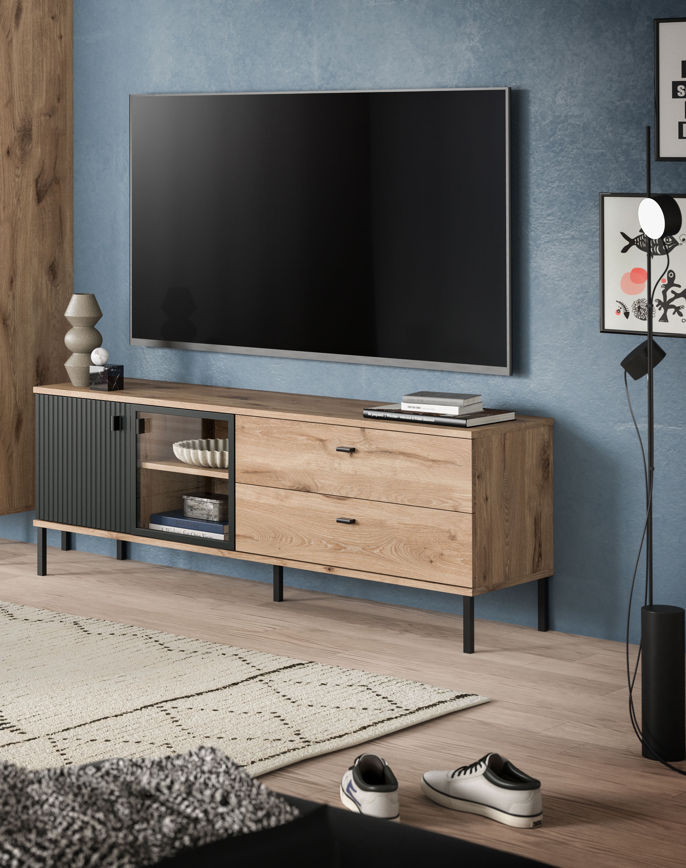 INOSIGN Lowboard »TREVERK, Breite: 154 cm, hochwertige MDF-Front schwarz tiefzieh« 1 Stk. tlg. Lowboard, Wohnzimmer, Esszimmer