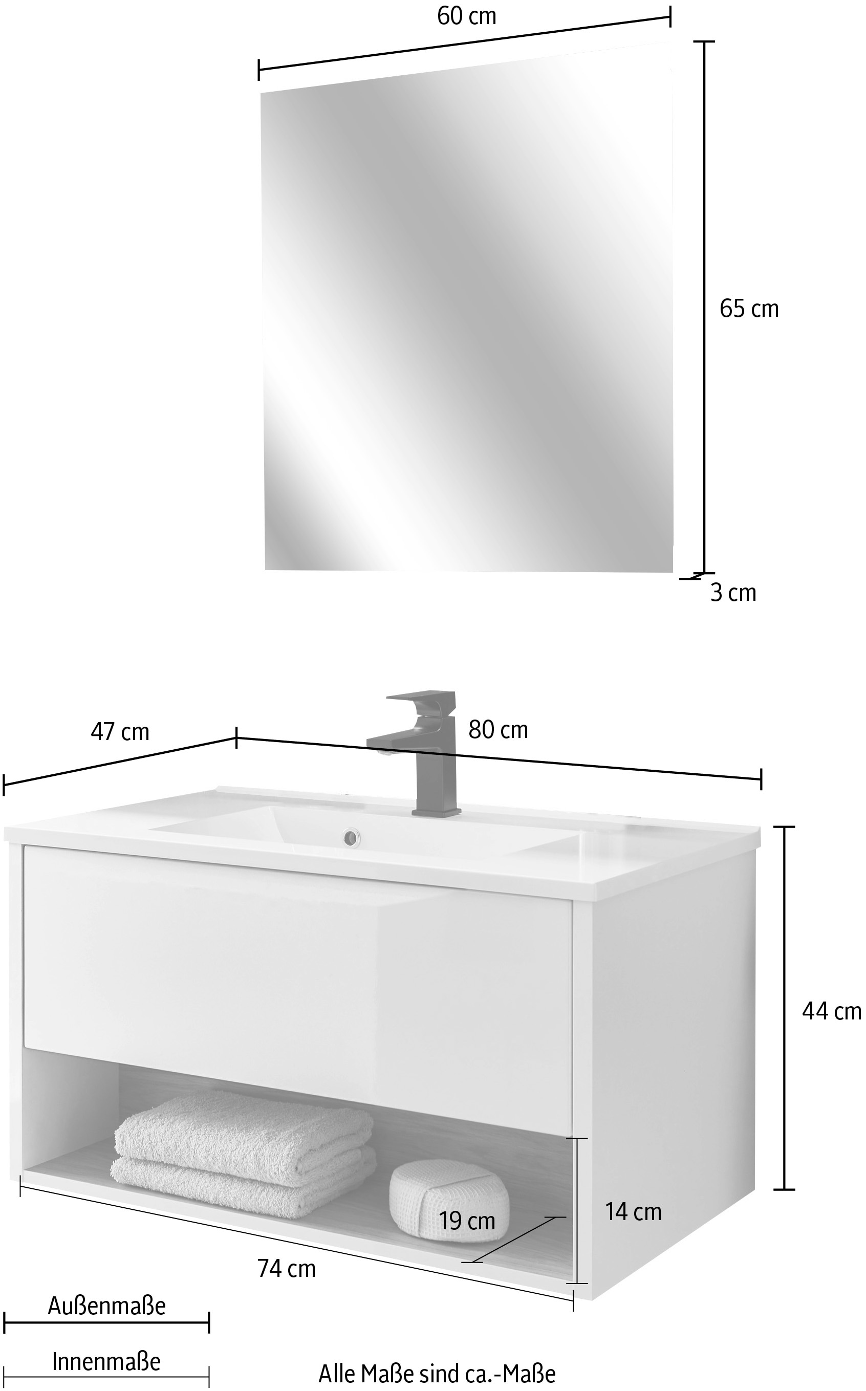 PLACES OF STYLE Badmöbel-Set »Studio Line, Bad im modernen Design, 2-teiliges Badezimmer« 2 Stk. tlg.