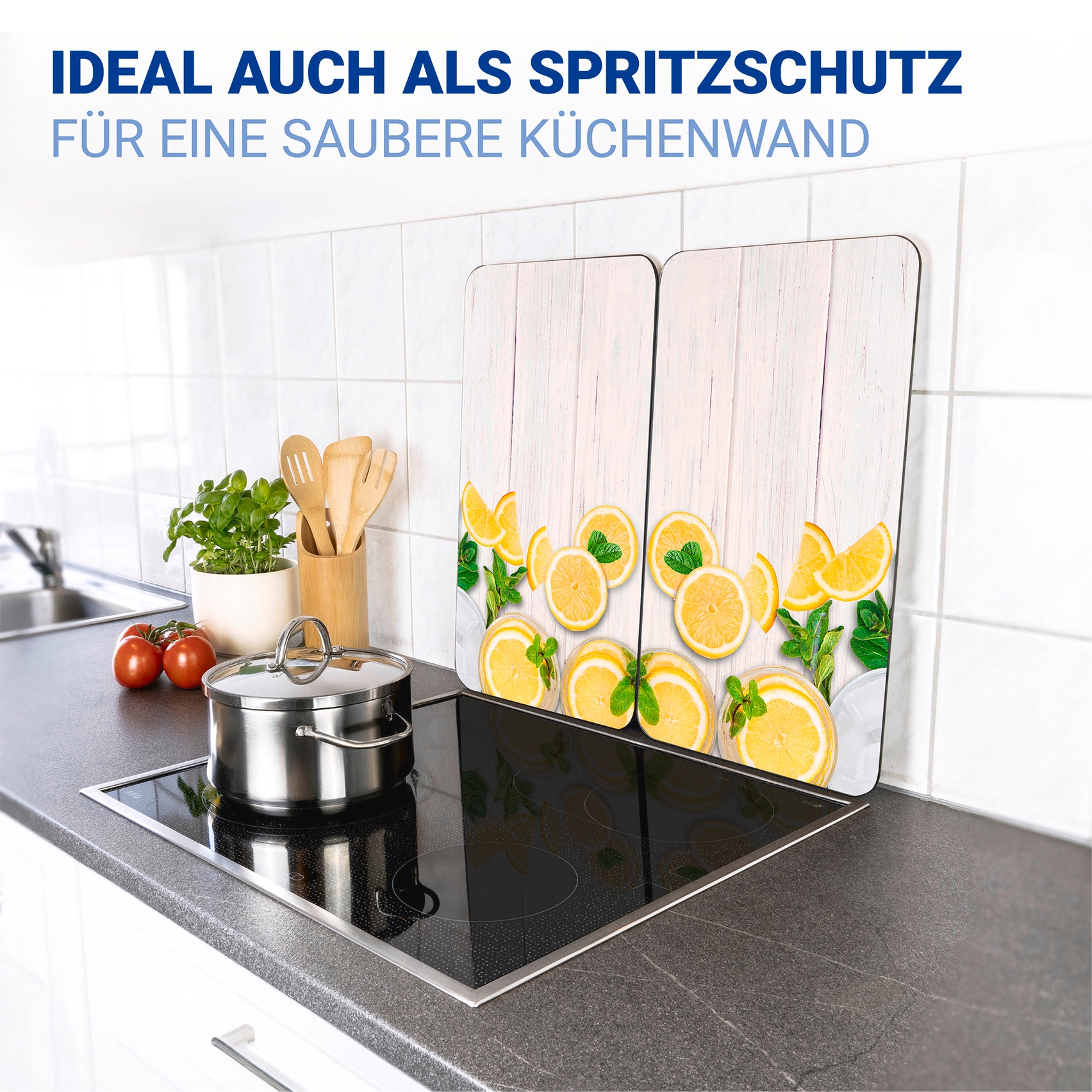 WENKO Herd-Abdeckplatte »Universal Modell Zitronen«, (Set, 2 tlg.), Herdabdeckung für alle Herdarten, kratzfest, mit rutschfesten Füßen