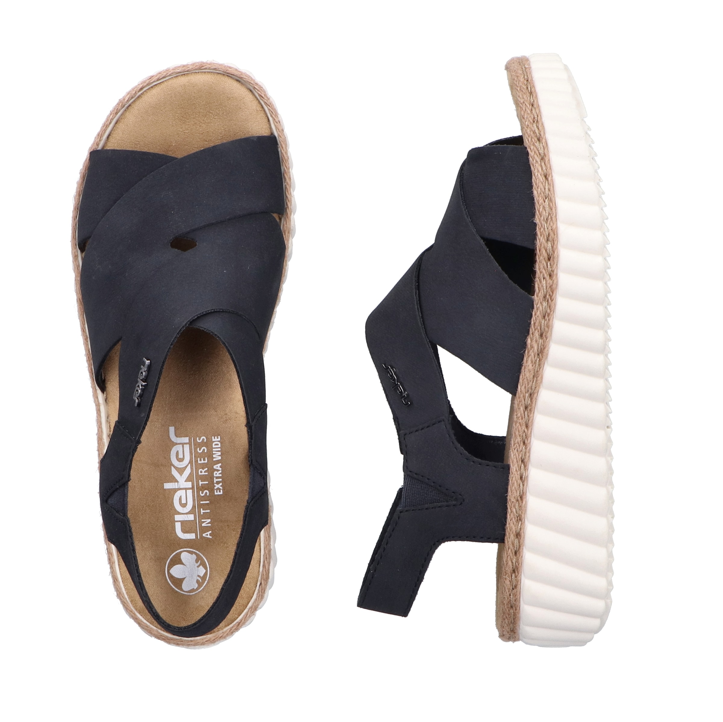 Rieker Plateausandale, Sommerschuh, Urlaubschuh Schlupfschuh mit kleinen Stretcheinsätzen