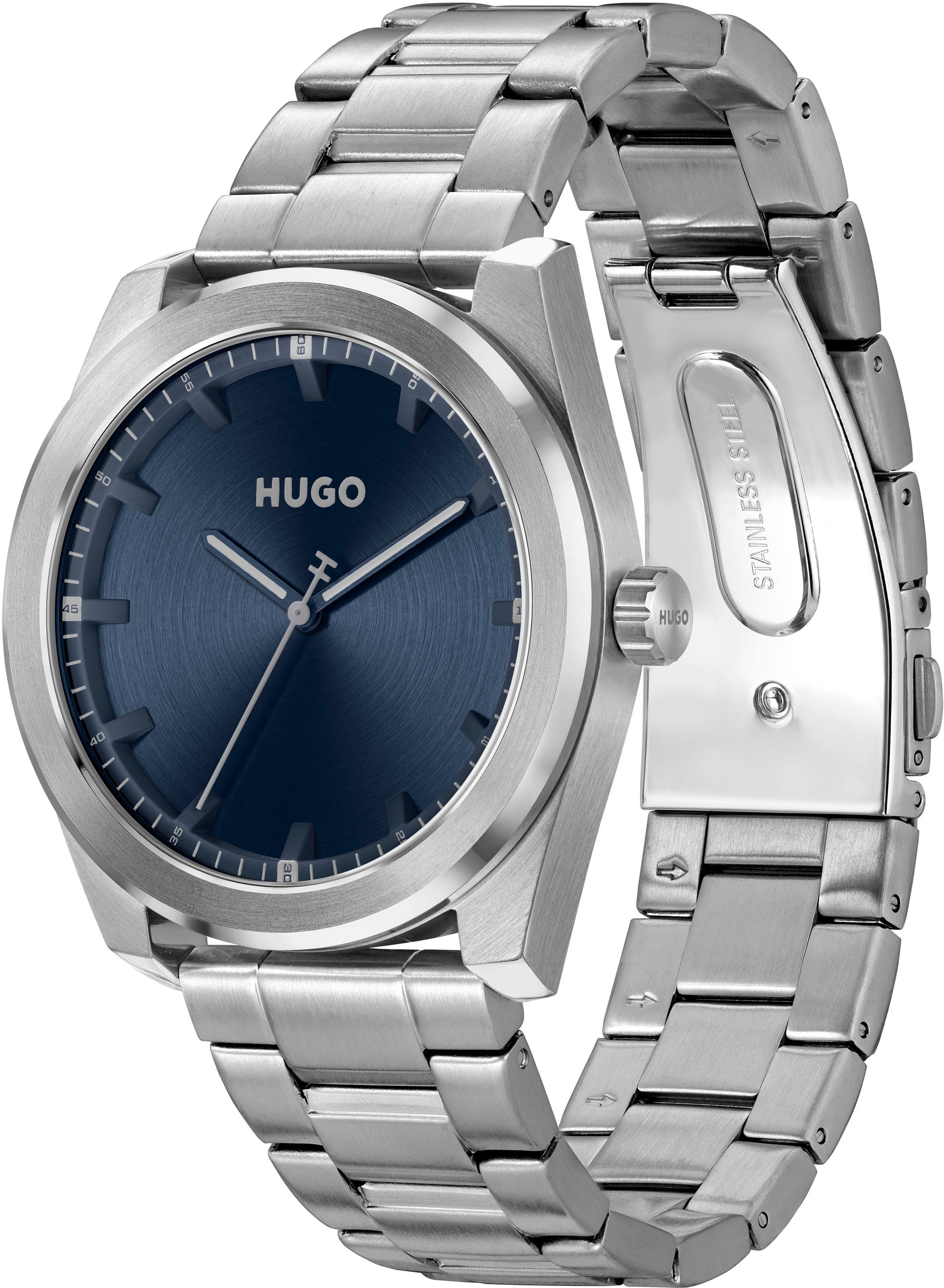 HUGO Quarzuhr »#BRIGHT«, Armbanduhr, Herrenuhr, Mineralglas, Edelstahlarmband