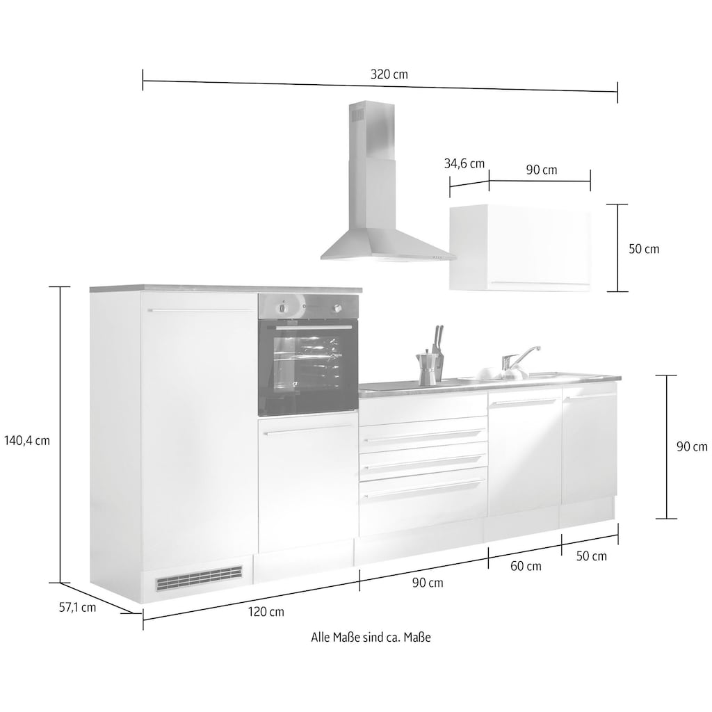 BASIC by Balculina Küchenzeile »Jazz«, Breite 320 cm, wahlweise mit E-Geräten