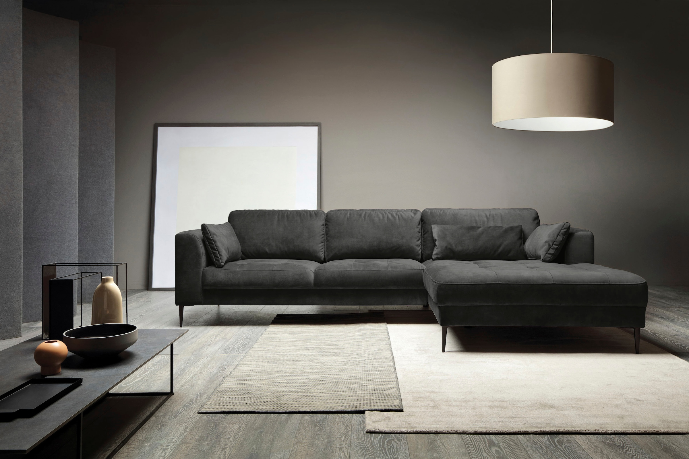 TRENDMANUFAKTUR Ecksofa »Luzi, wahlweise mit Schlaffunktion und Bettkasten bestellbar, L-Form«, Designsofa mit tollem Sitzkomfort, Metallfüße schwarz, Breite 280 cm