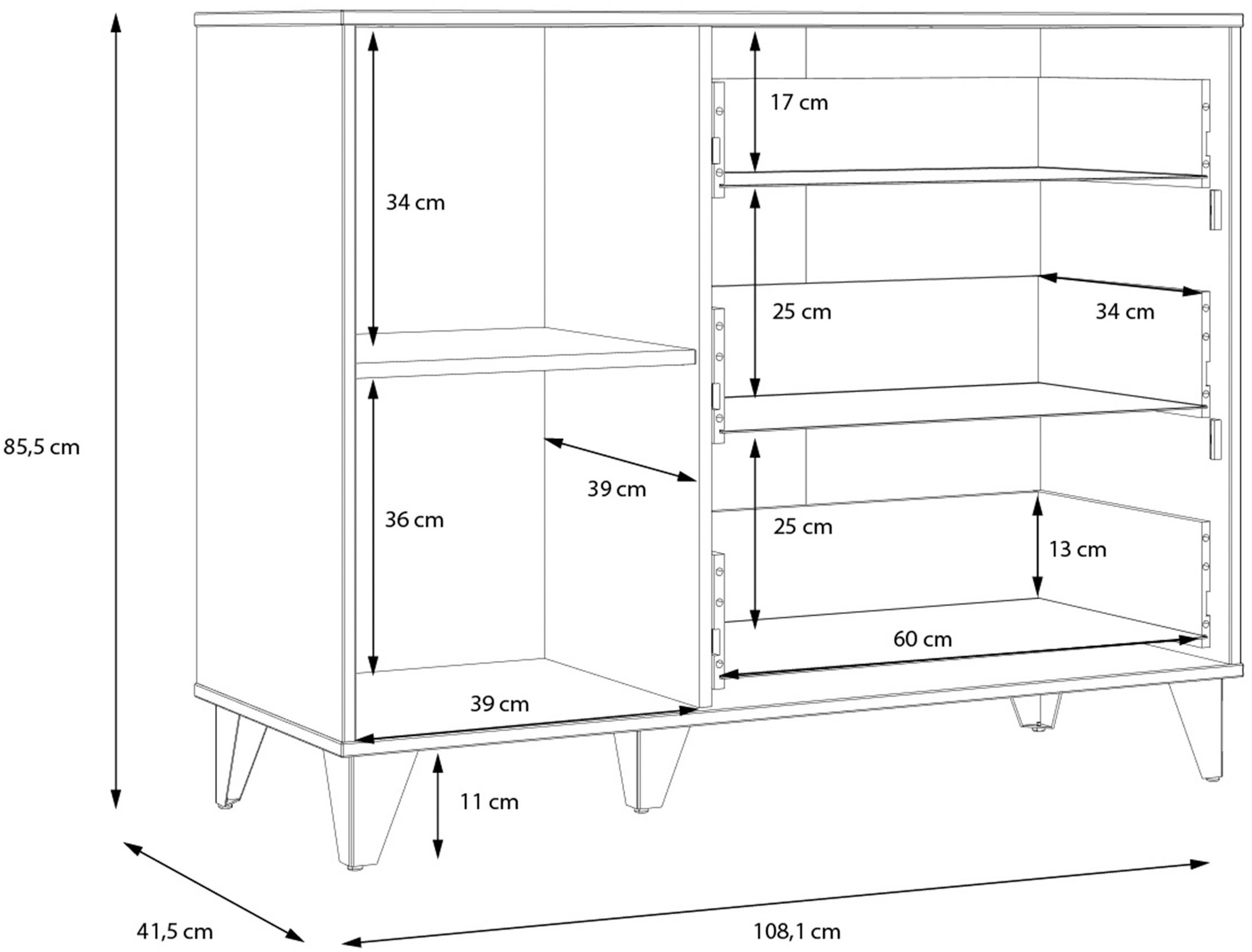 FORTE Sideboard »Lya«, Sideboard 3 Schubkästen, 1 Tür, Stauraum, Griffschlaufen