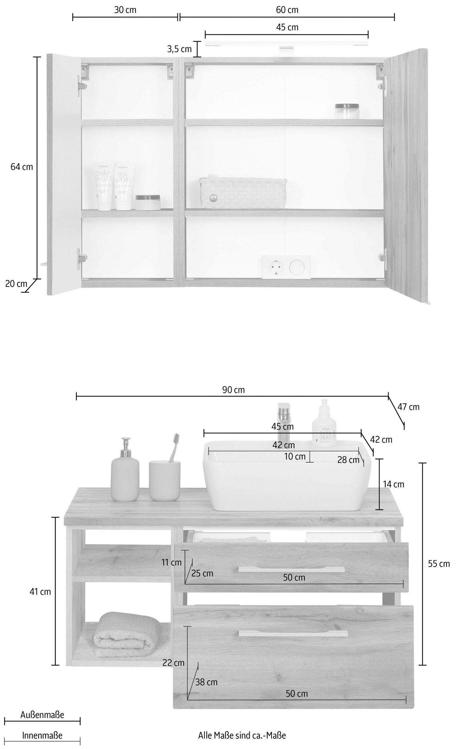 welltime Badmöbel-Set »Davos« 3 Stk. tlg.