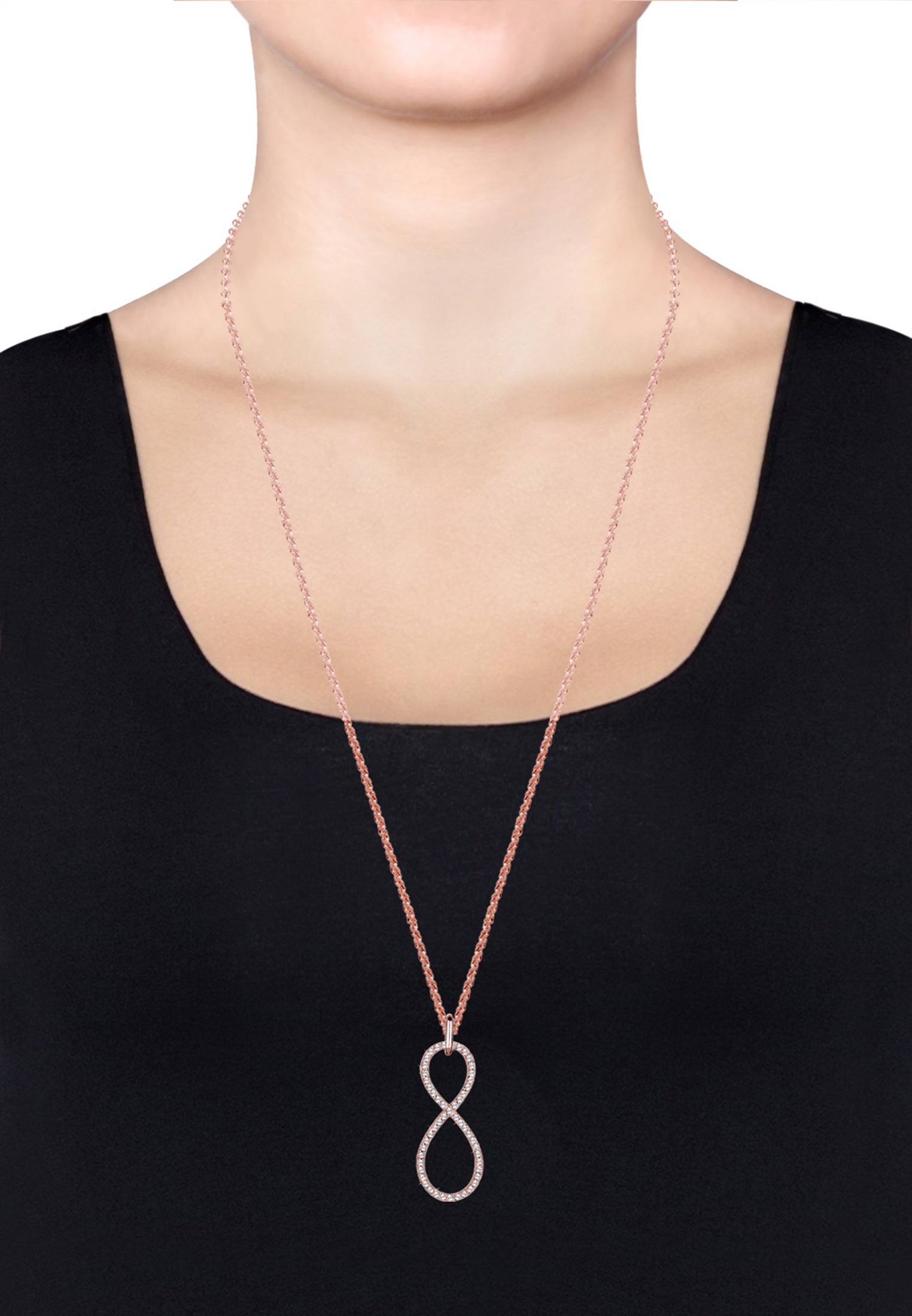 Elli Premium Lange Kette »Halskette Infinity Glas Kristalle Weiß 925 Sterling Silber«