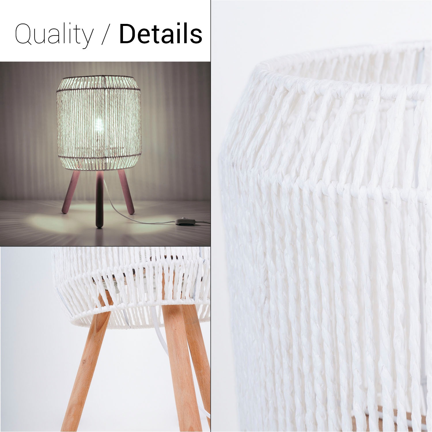 Paco Home Tischleuchte »SOL«, Leuchtmittel E27 | ohne Leuchtmittel, Boho Deko Lampenschirm Korb Holz E27