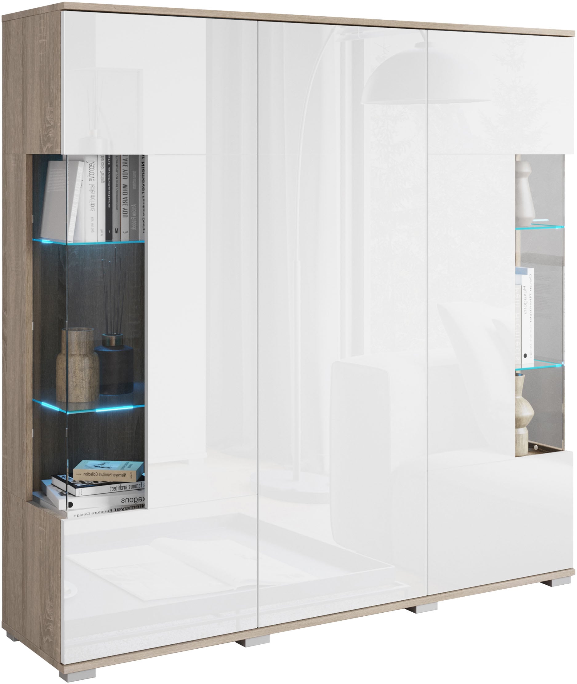 INOSIGN Highboard »Kenia«, (1 St.), Modernes Highboard, mit Glastüren, Breite 135 cm